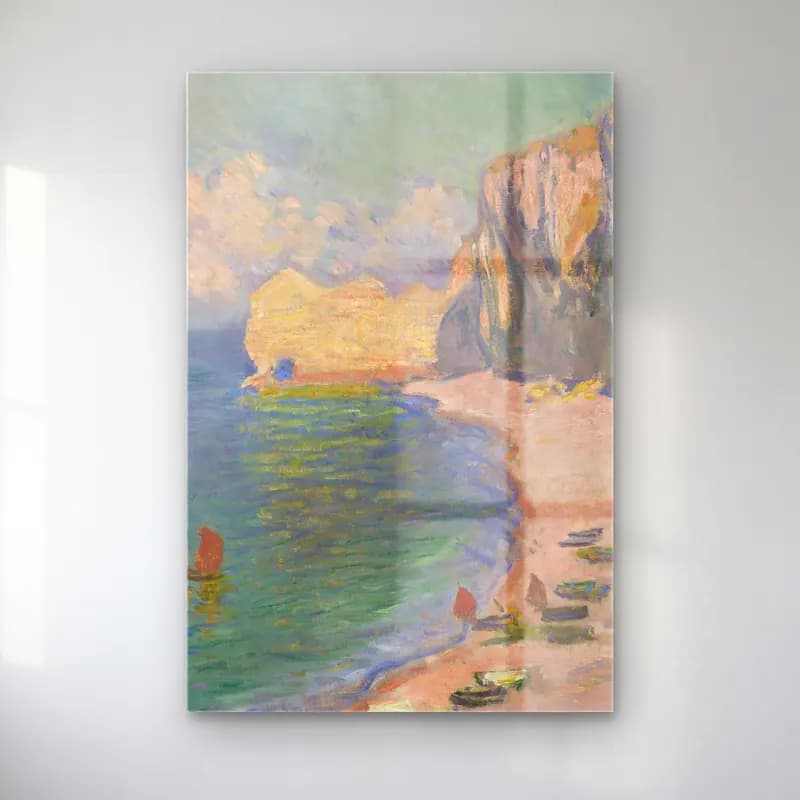 Claude Monet – Étretat, The Beach and the Falaise d’Amont cam tablo — Claude Monet – Étretat, The Beach and the Falaise d’Amont — empresyonist i̇talyan sahili