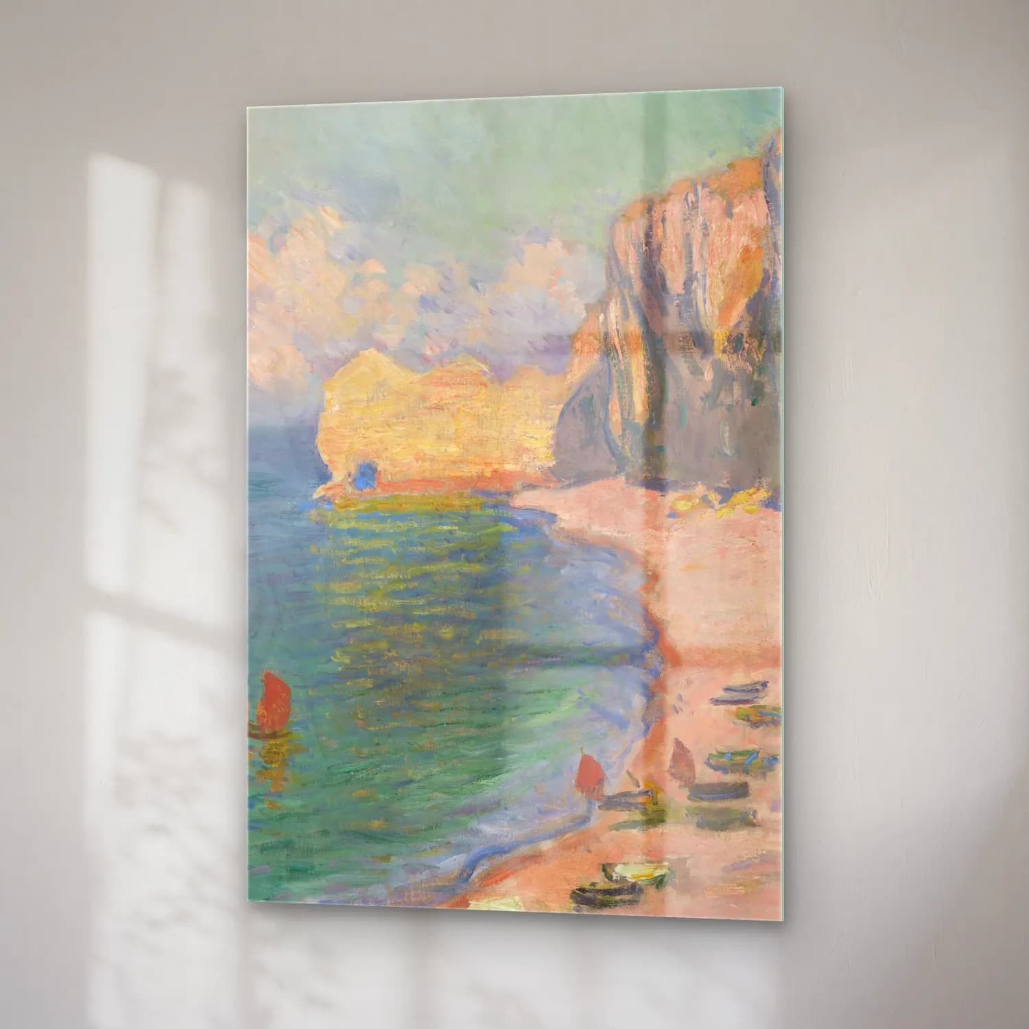Claude Monet – Étretat, The Beach and the Falaise d’Amont cam tablo — sağ açıdan görünüm