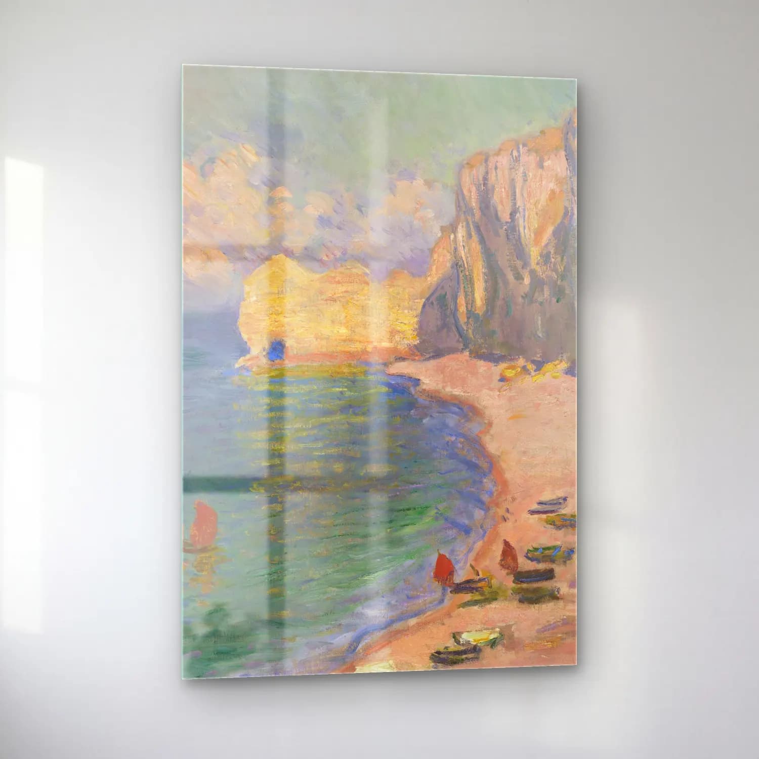 Claude Monet – Étretat, The Beach and the Falaise d’Amont cam tablo — sol açıdan görünüm