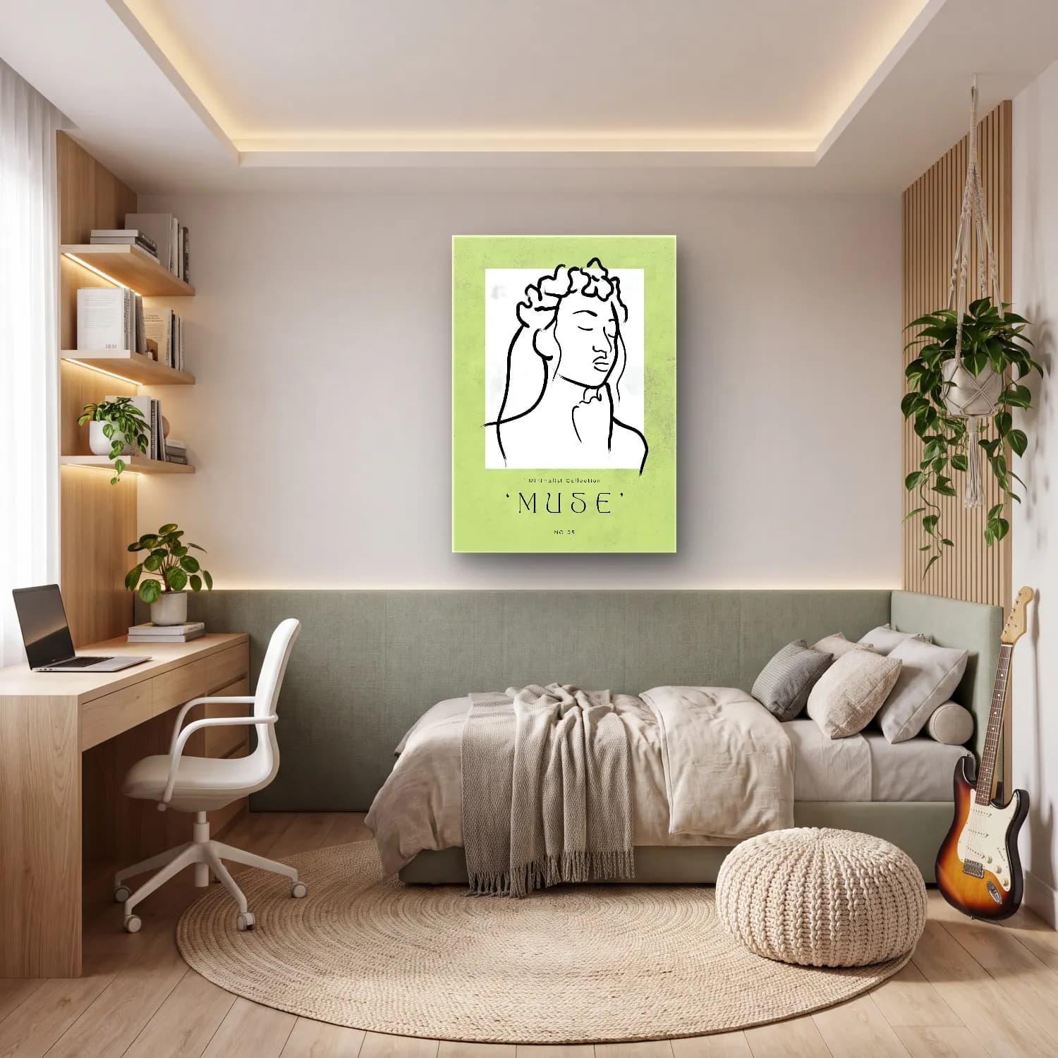 Çizgi Sanatı Çizgi Yüz No. 7 cam tablo — genç odasında