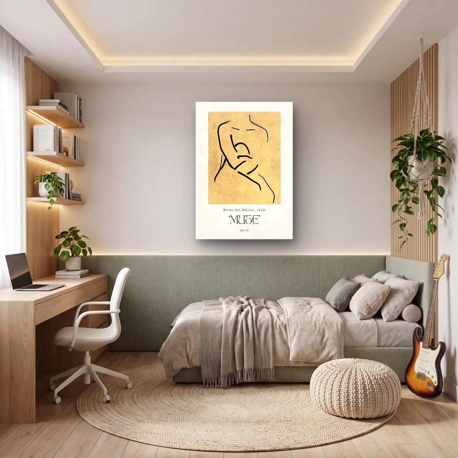 Çizgi Sanatı Figür Çalışması No. 6 cam tablo — genç odasında