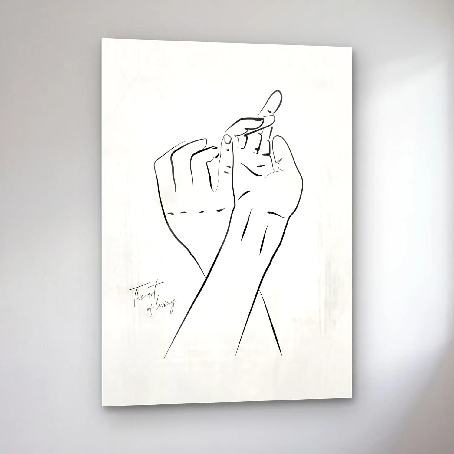 Çizgi Sanatı Eller No. 3 cam tablo — sol açıdan görünüm