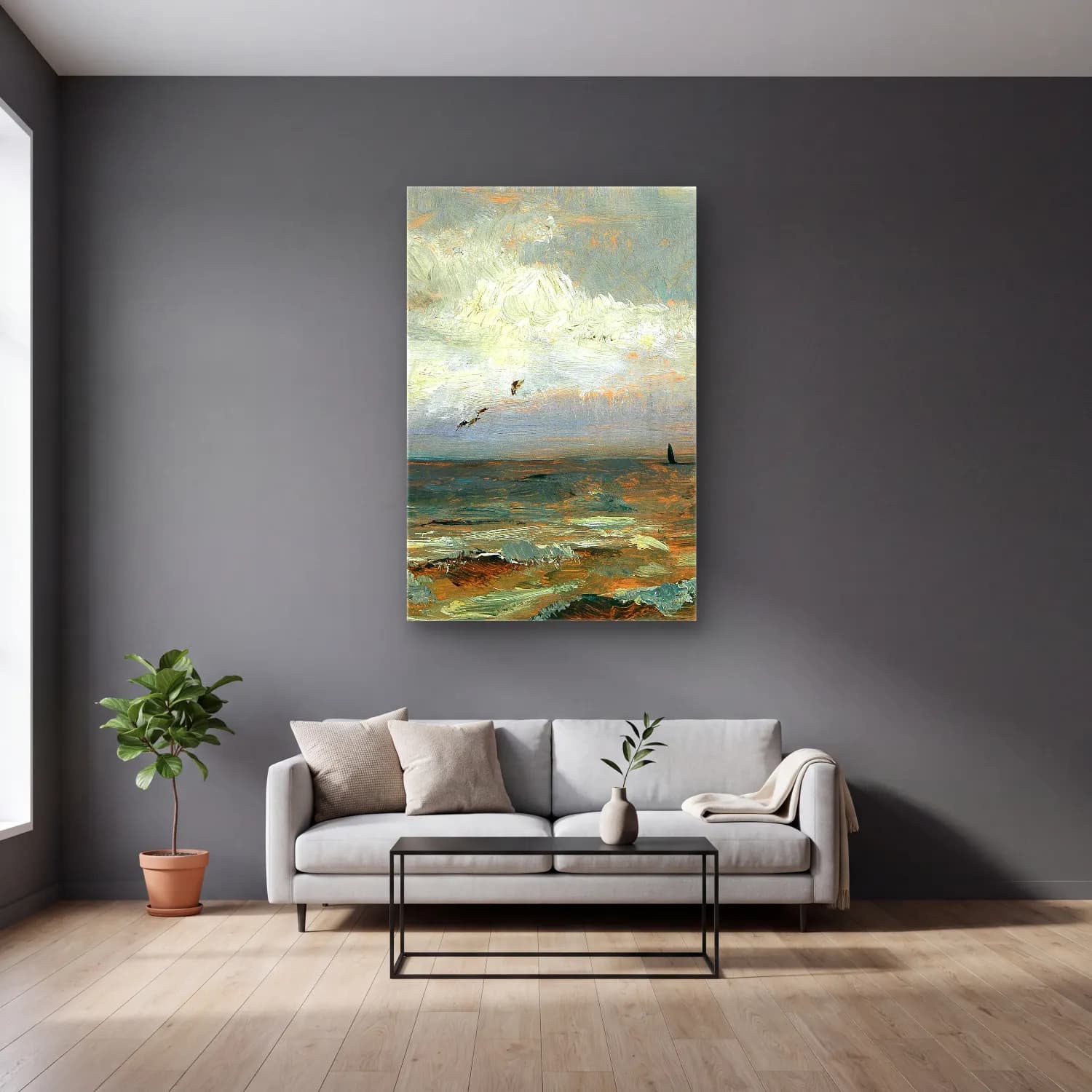 Olga Wisinger-Florian – On the North Sea cam tablo — gri duvarlı salonda