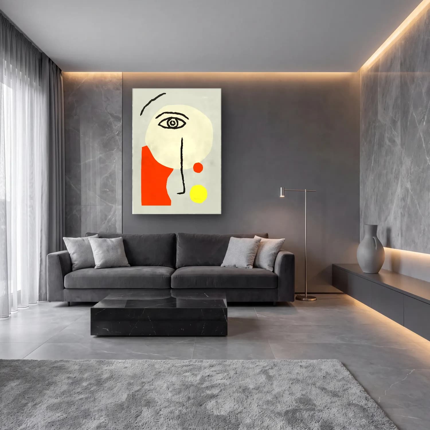 Bauhaus Soyut Yüz No. 14 cam tablo — lüks salon duvarında