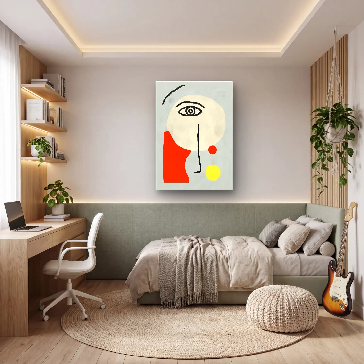 Bauhaus Soyut Yüz No. 14 cam tablo — genç odasında