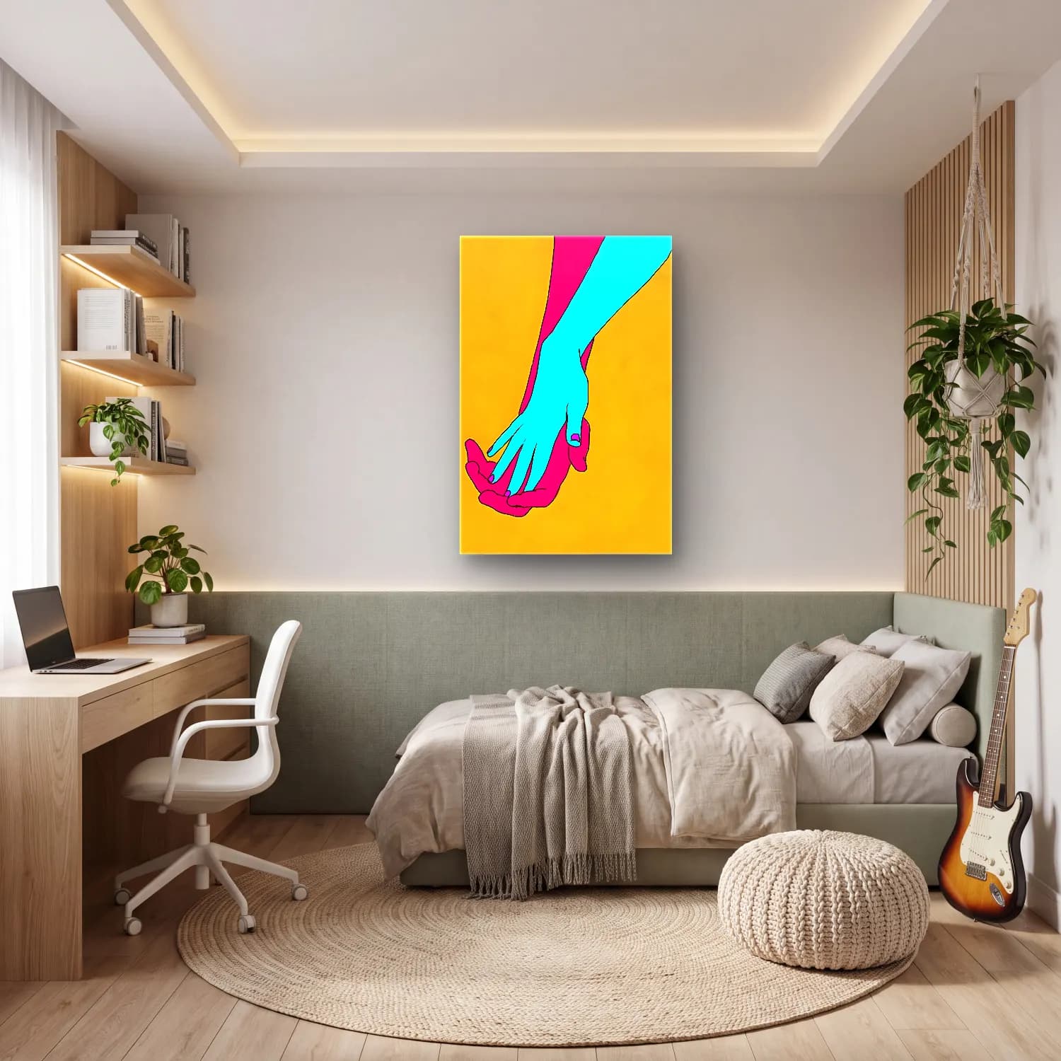 Pop Art Eller – Turkuaz Tonlar cam tablo — genç odasında