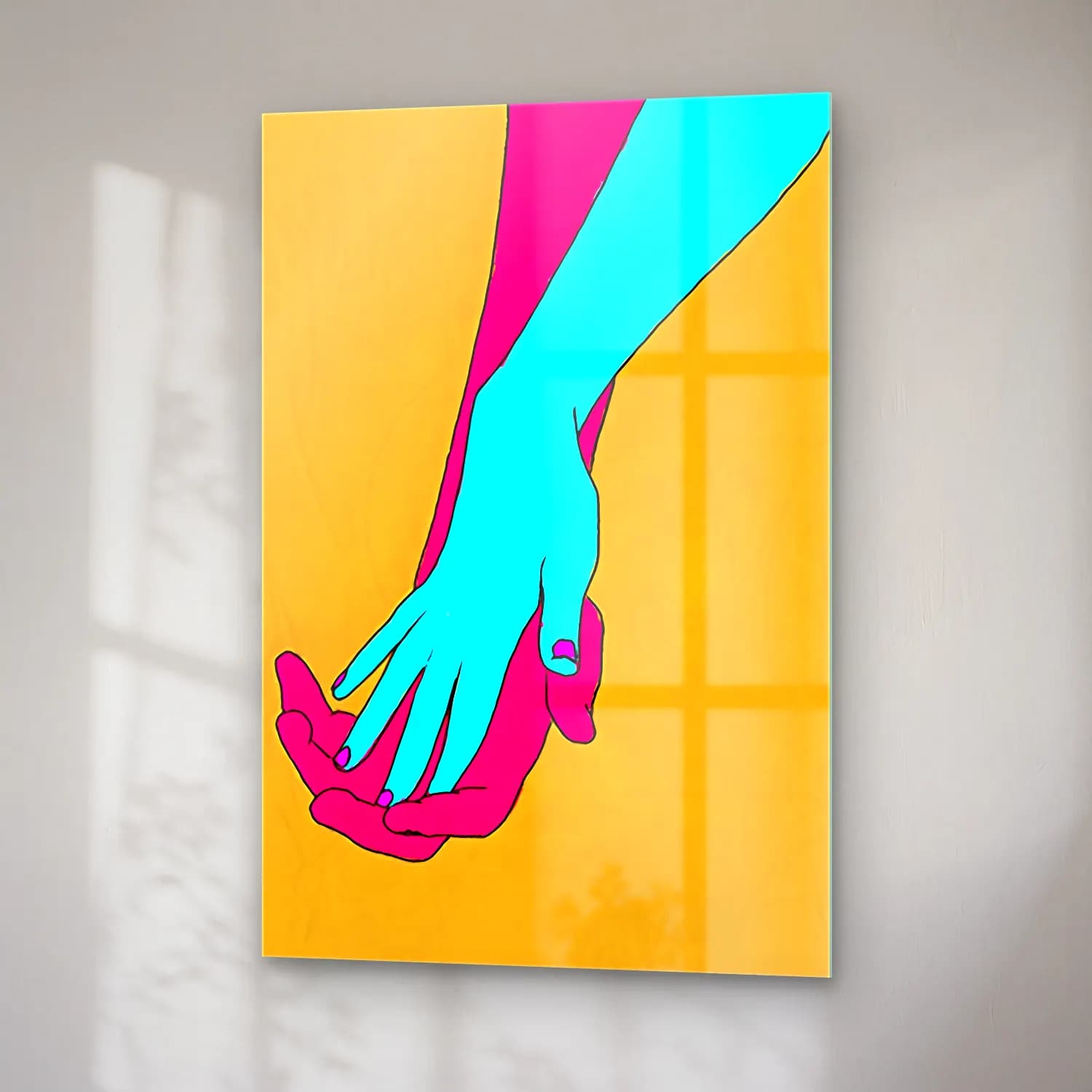 Pop Art Eller – Turkuaz Tonlar cam tablo — sağ açıdan görünüm