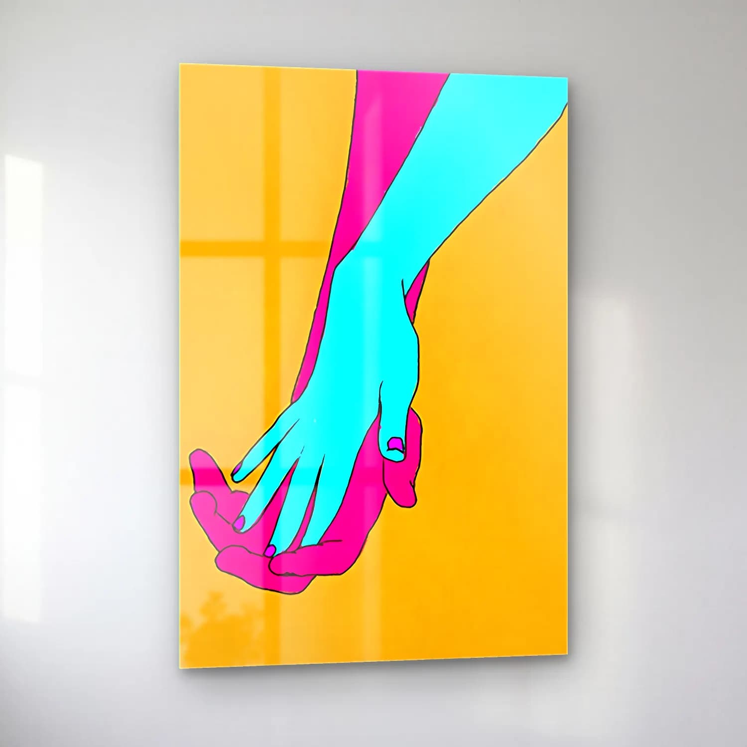 Pop Art Eller – Turkuaz Tonlar cam tablo — sol açıdan görünüm