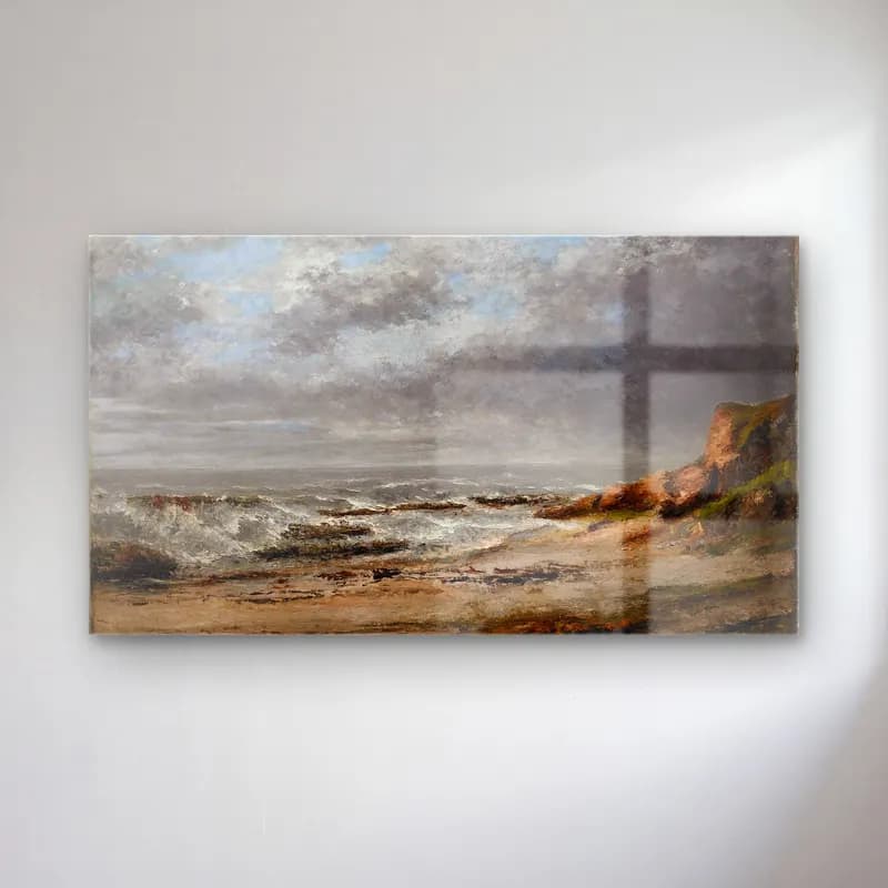 Gustave Courbet – View of a rough sea near a cliff (after 1873) cam tablo — Gustave Courbet – View of a rough sea near a cliff (after 1873) — yağlı boya dalgalı sahil