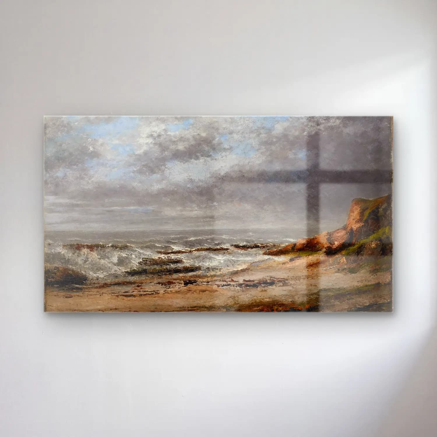 Gustave Courbet – View of a rough sea near a cliff (after 1873) cam tablo — Gustave Courbet – View of a rough sea near a cliff (after 1873) — yağlı boya dalgalı sahil