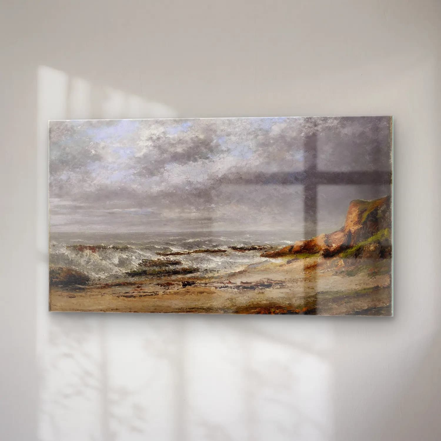 Gustave Courbet – View of a rough sea near a cliff (after 1873) cam tablo — sağ açıdan görünüm