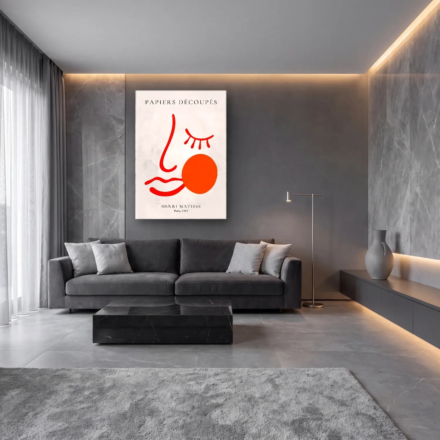 Çizgi Sanatı Soyut Yüz No. 10 cam tablo — lüks salon duvarında