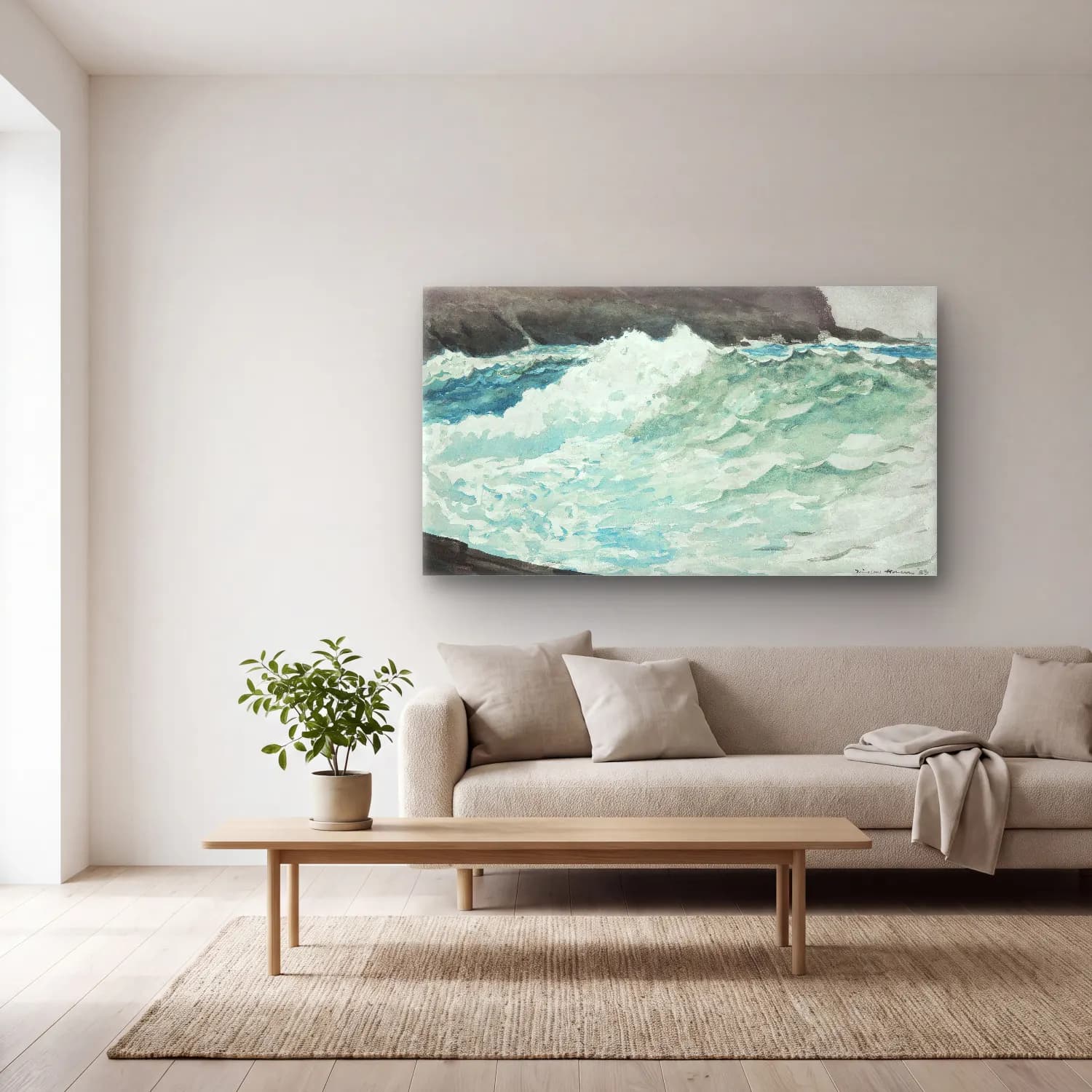 Winslow Homer – Surf, Prout s NECK cam tablo — açık renk salonda
