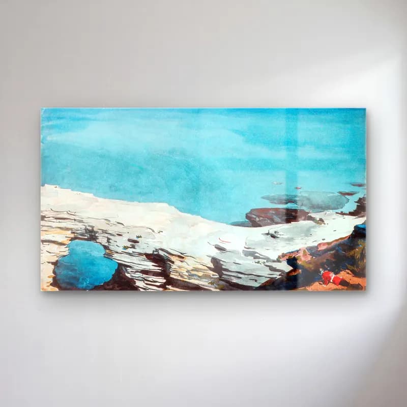 Winslow Homer – natural bridge bermuda cam tablo — Winslow Homer – natural bridge bermuda — suluboya dalgalı sahil