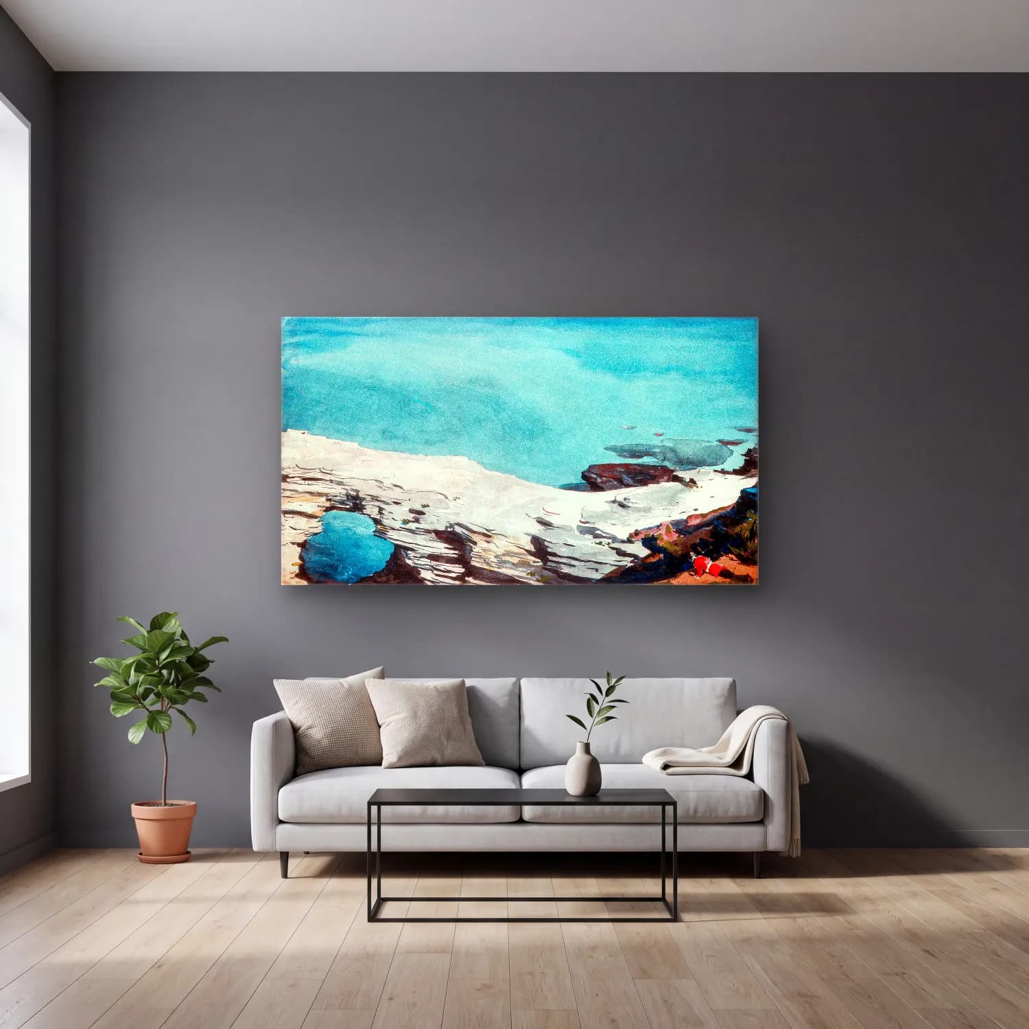 Winslow Homer – natural bridge bermuda cam tablo — gri duvarlı salonda