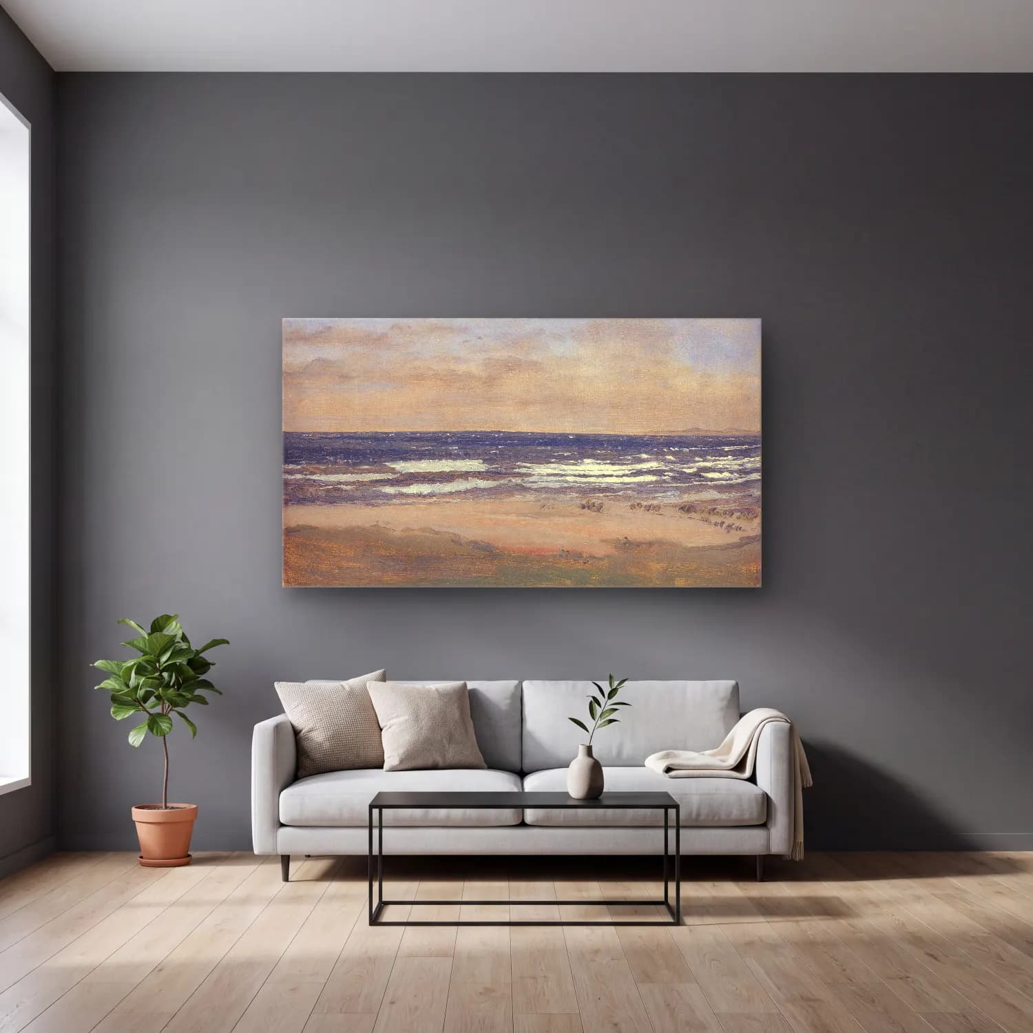 P.C. Skovgaard – Beach cam tablo — gri duvarlı salonda