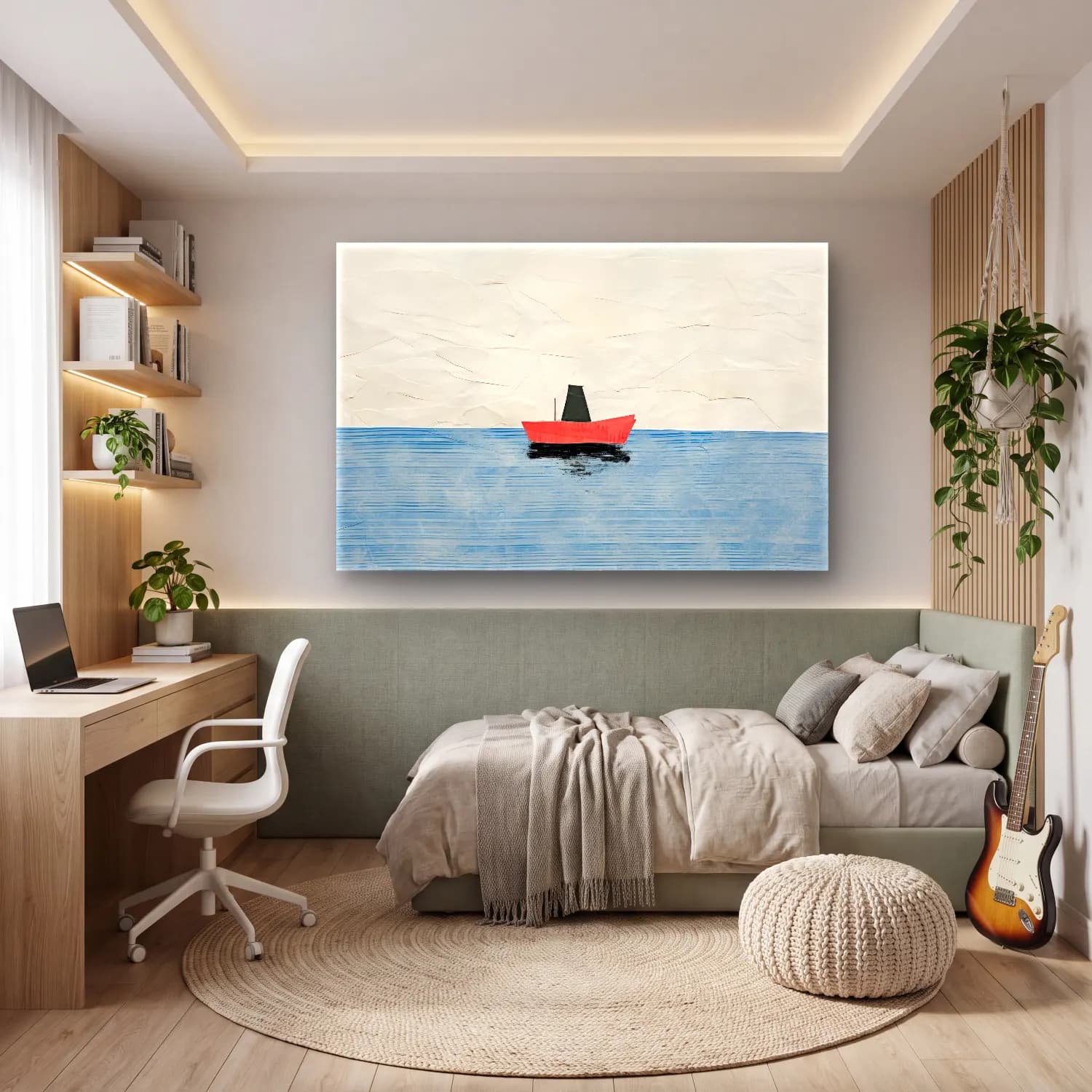 Modern Soyut Yelken Yarışı cam tablo — genç odasında