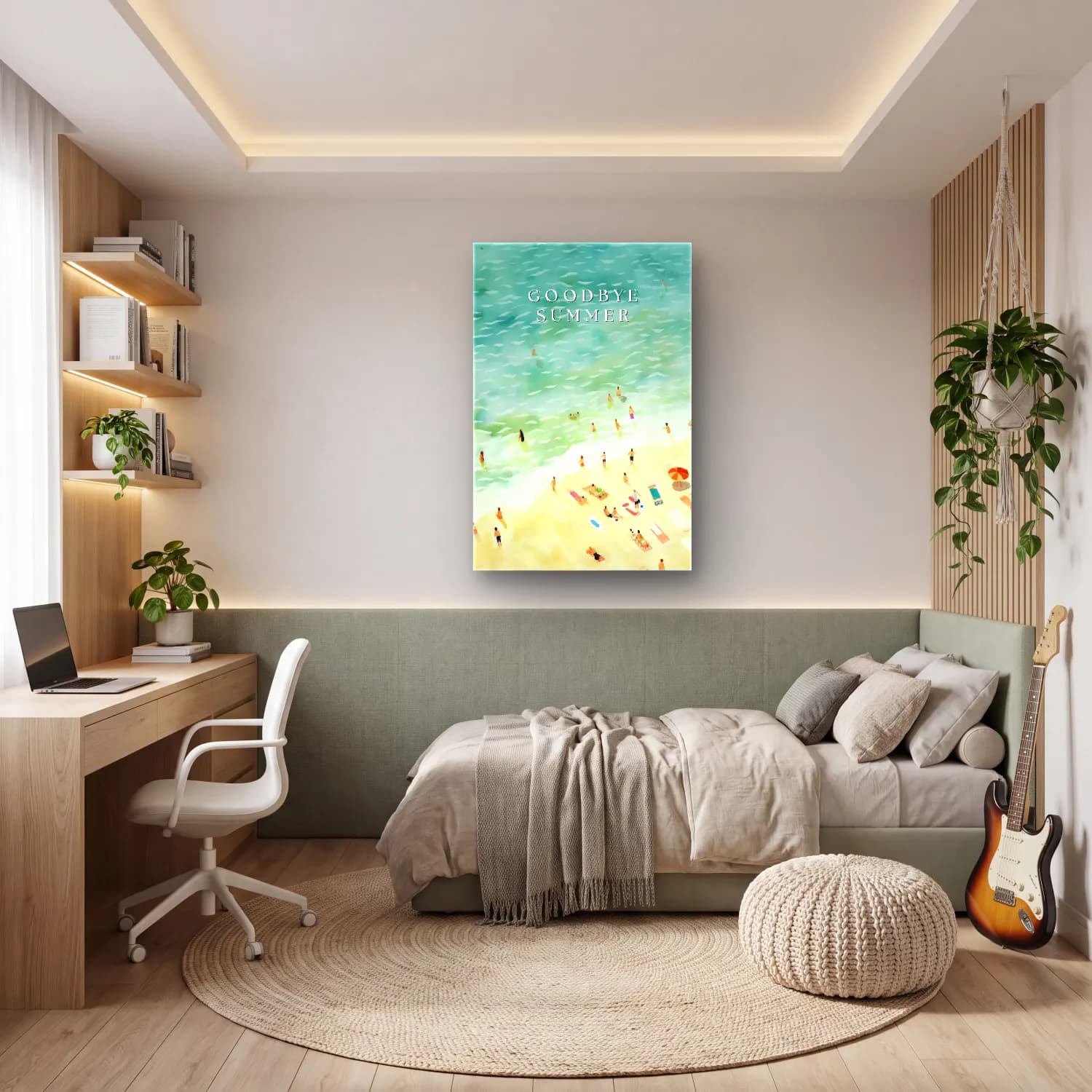 Pastel Plaj Şemsiyeleri – Turkuaz Tonlar cam tablo — genç odasında