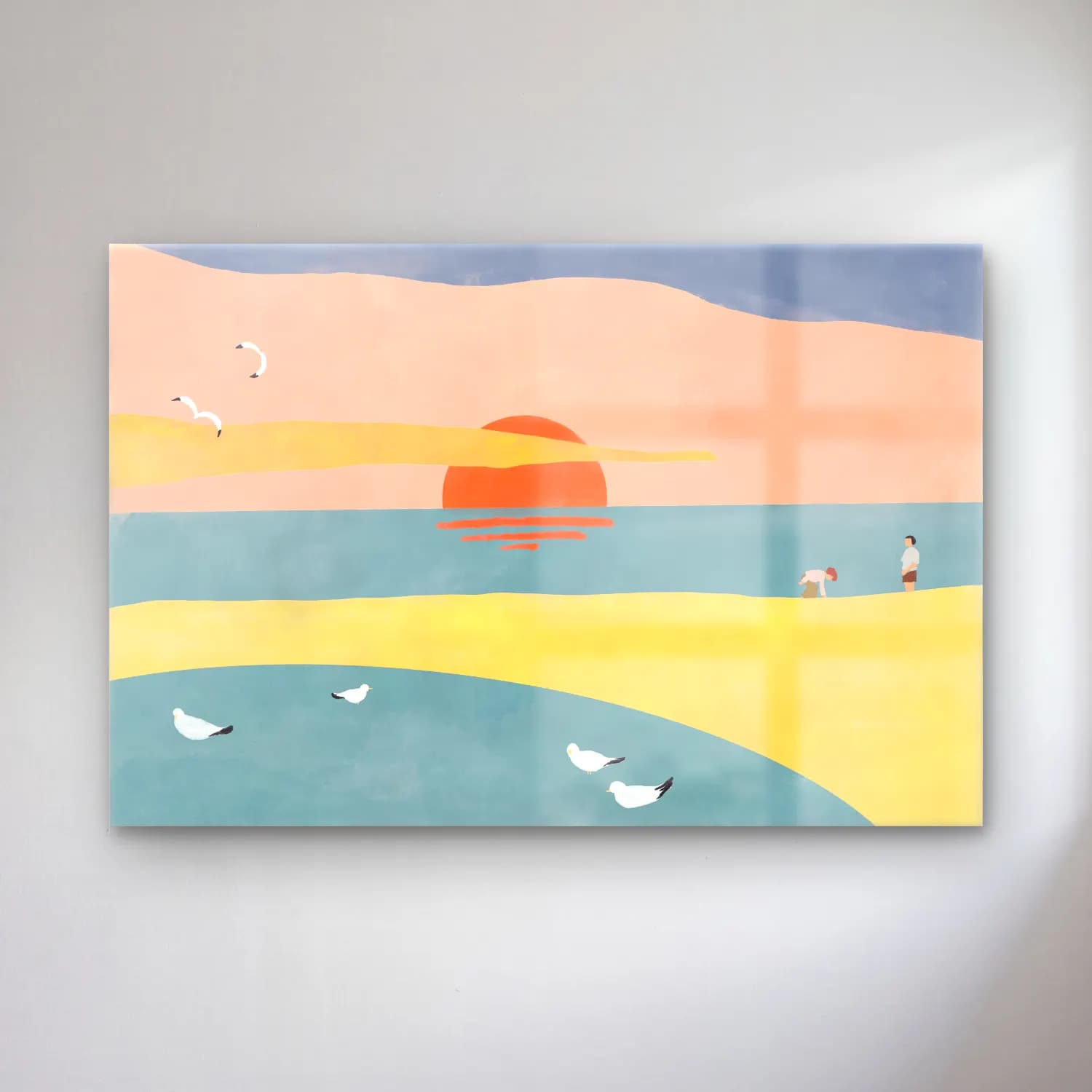 Pastel Sahilde İnsanlar – Turuncu Tonlar cam tablo — Pastel Sahilde İnsanlar – Turuncu Tonlar — pastel sahilde i̇nsanlar