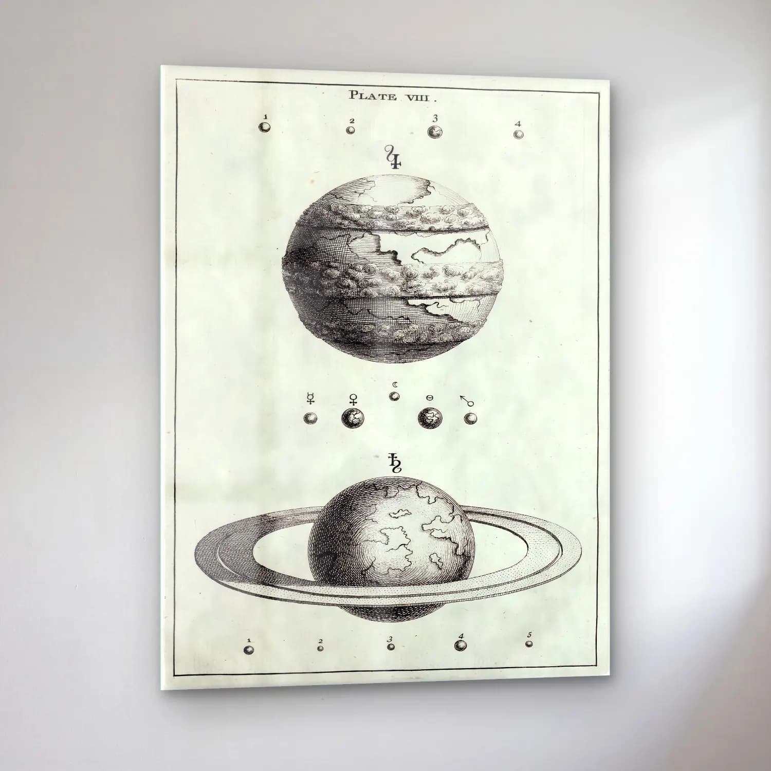 Vintage Gök Haritası No. 3 cam tablo — sol açıdan görünüm