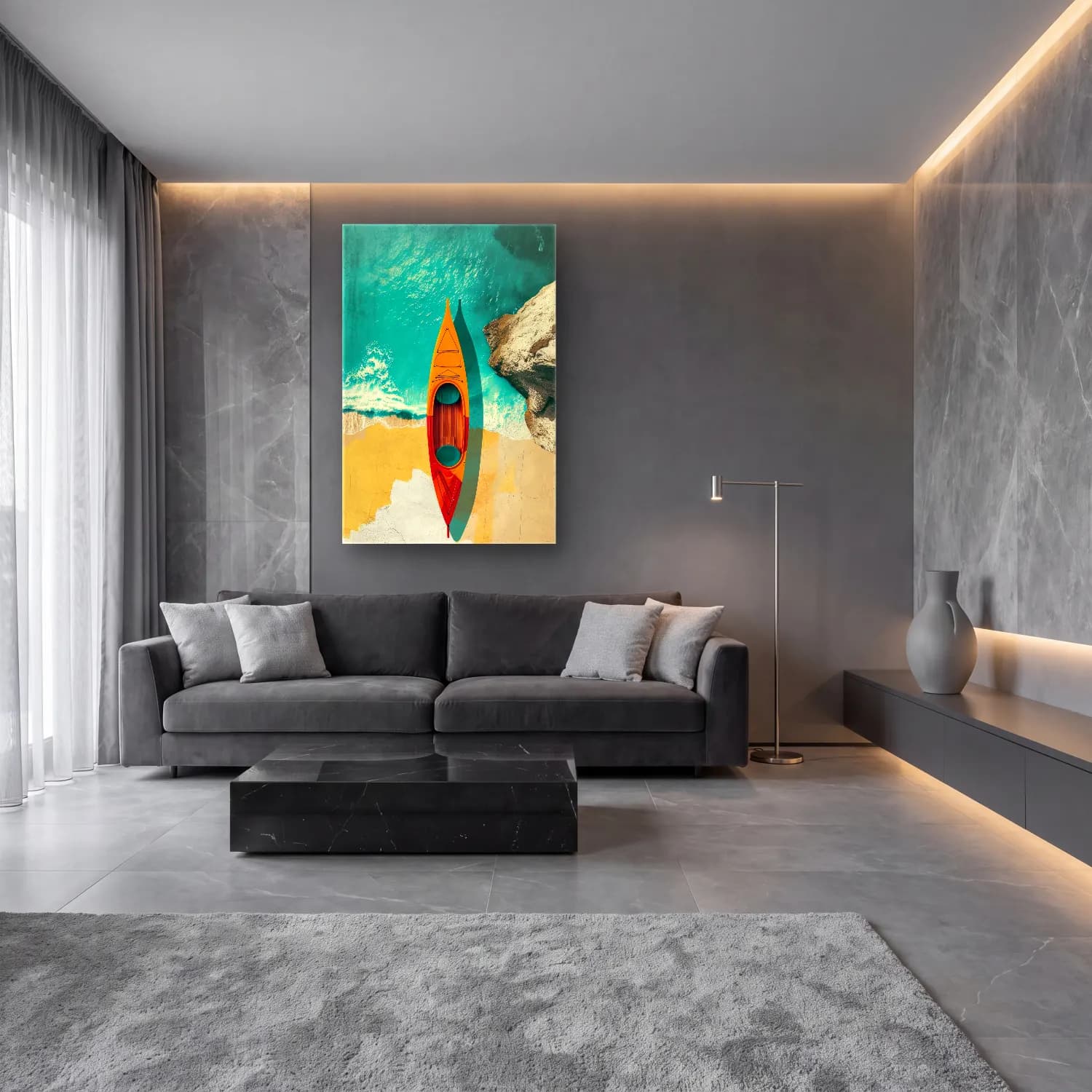 Boho Sörf cam tablo — lüks salon duvarında