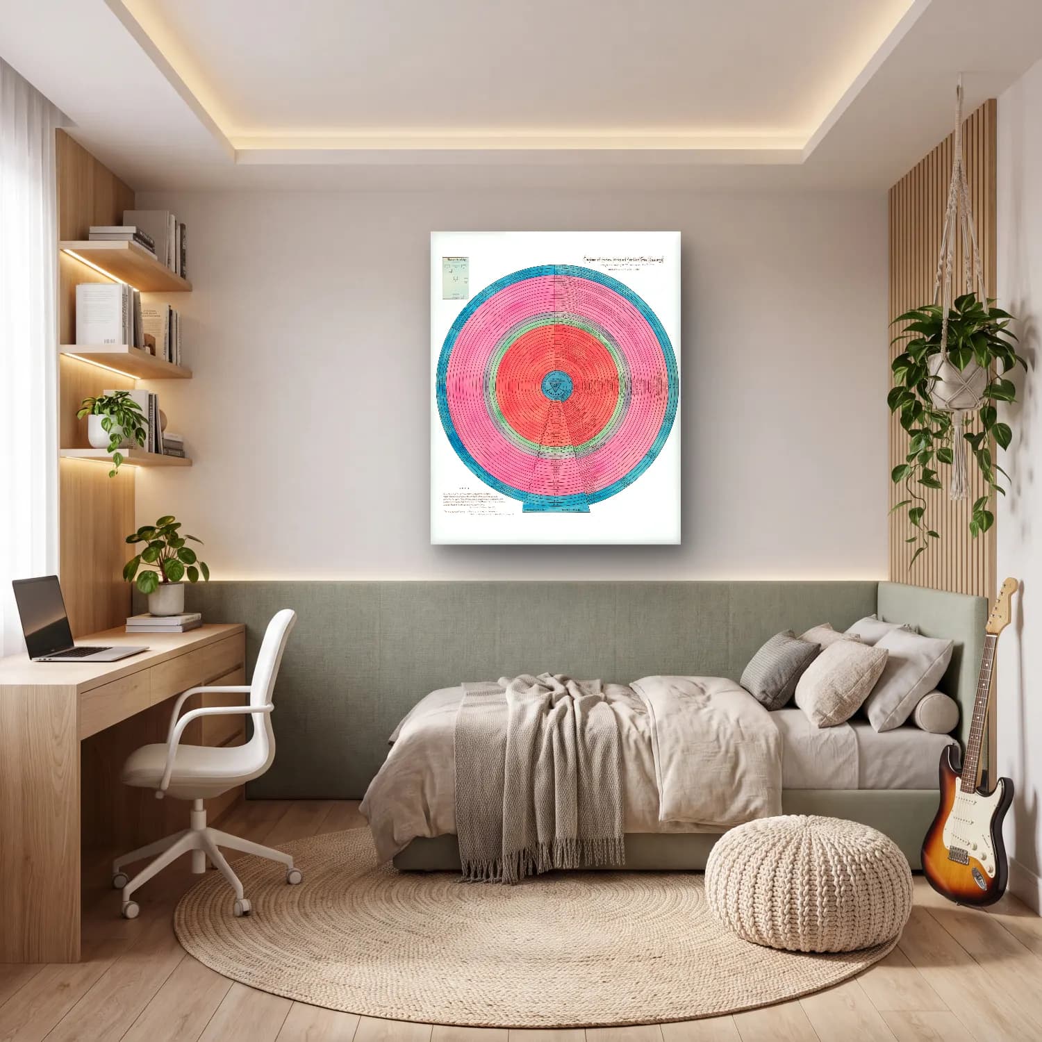 Bauhaus Gök Haritası cam tablo — genç odasında