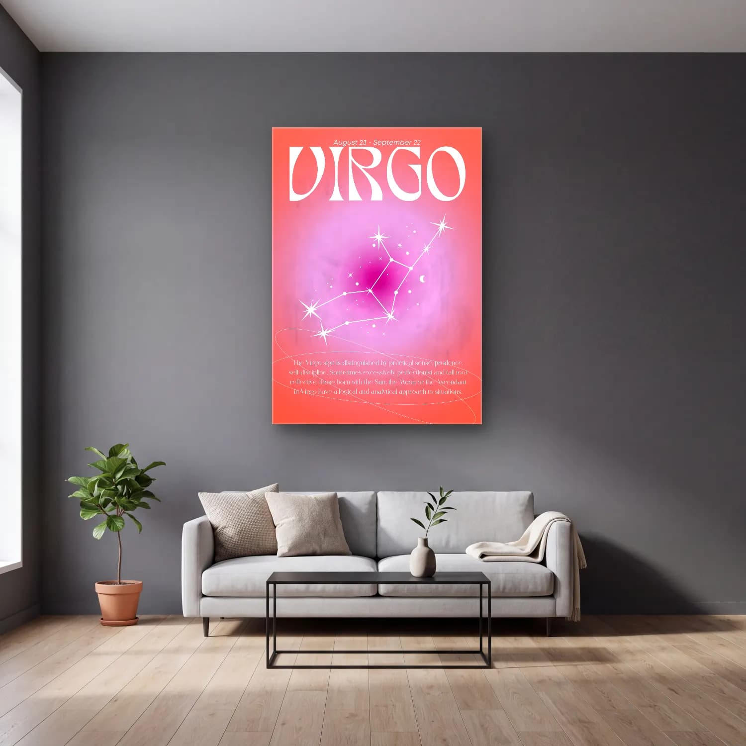 Vintage Poster Gök Haritası – Pembe Tonlar cam tablo — gri duvarlı salonda