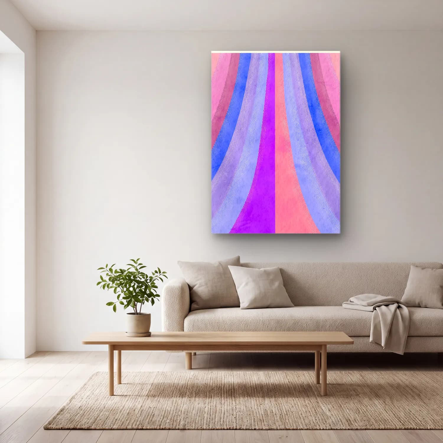 Pastel Renk Alanları No. 37 cam tablo — açık renk salonda