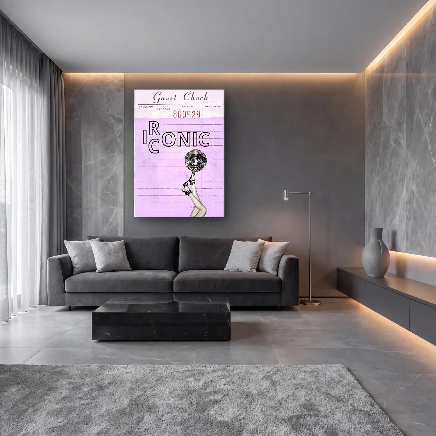 Vintage Poster Plak – Pembe Tonlar cam tablo — lüks salon duvarında