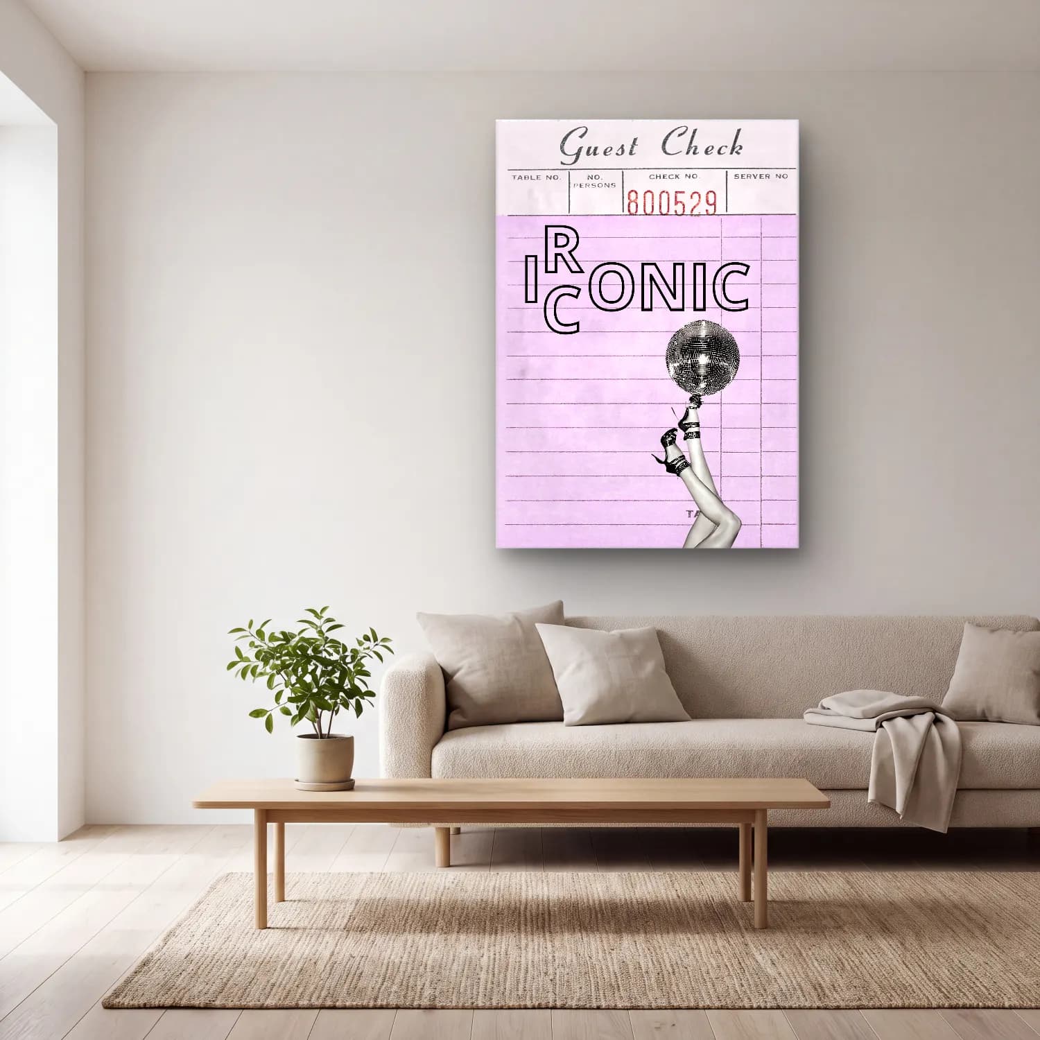 Vintage Poster Plak – Pembe Tonlar cam tablo — açık renk salonda