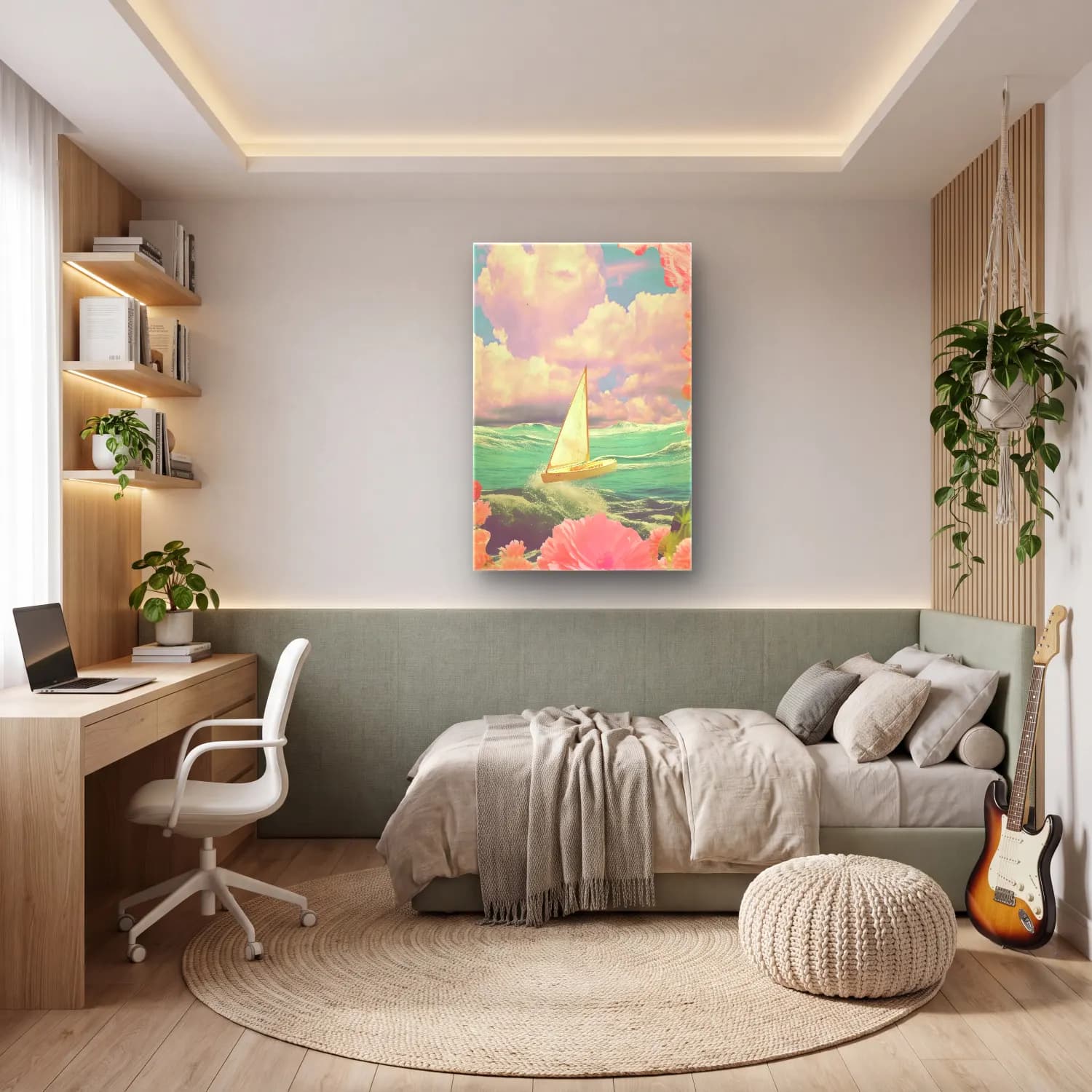 Pastel Yelken Yarışı – Pembe Tonlar cam tablo — genç odasında