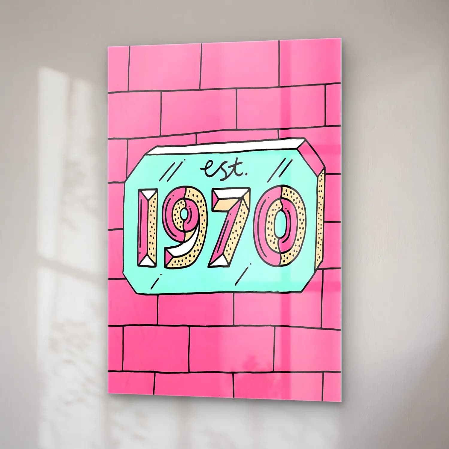 Retro Yazılı Tasarım No. 17 cam tablo — sağ açıdan görünüm