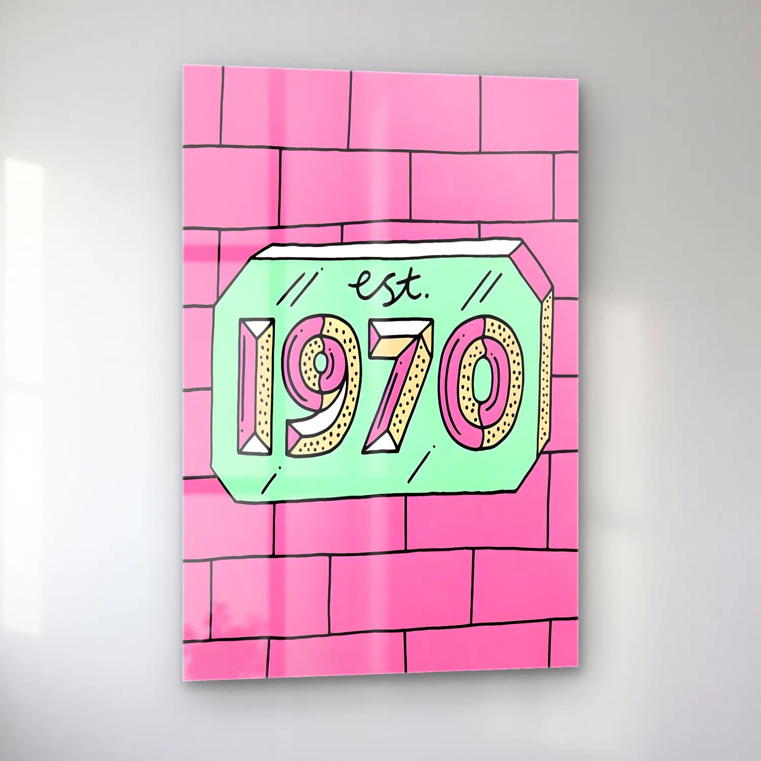 Retro Yazılı Tasarım No. 17 cam tablo — sol açıdan görünüm