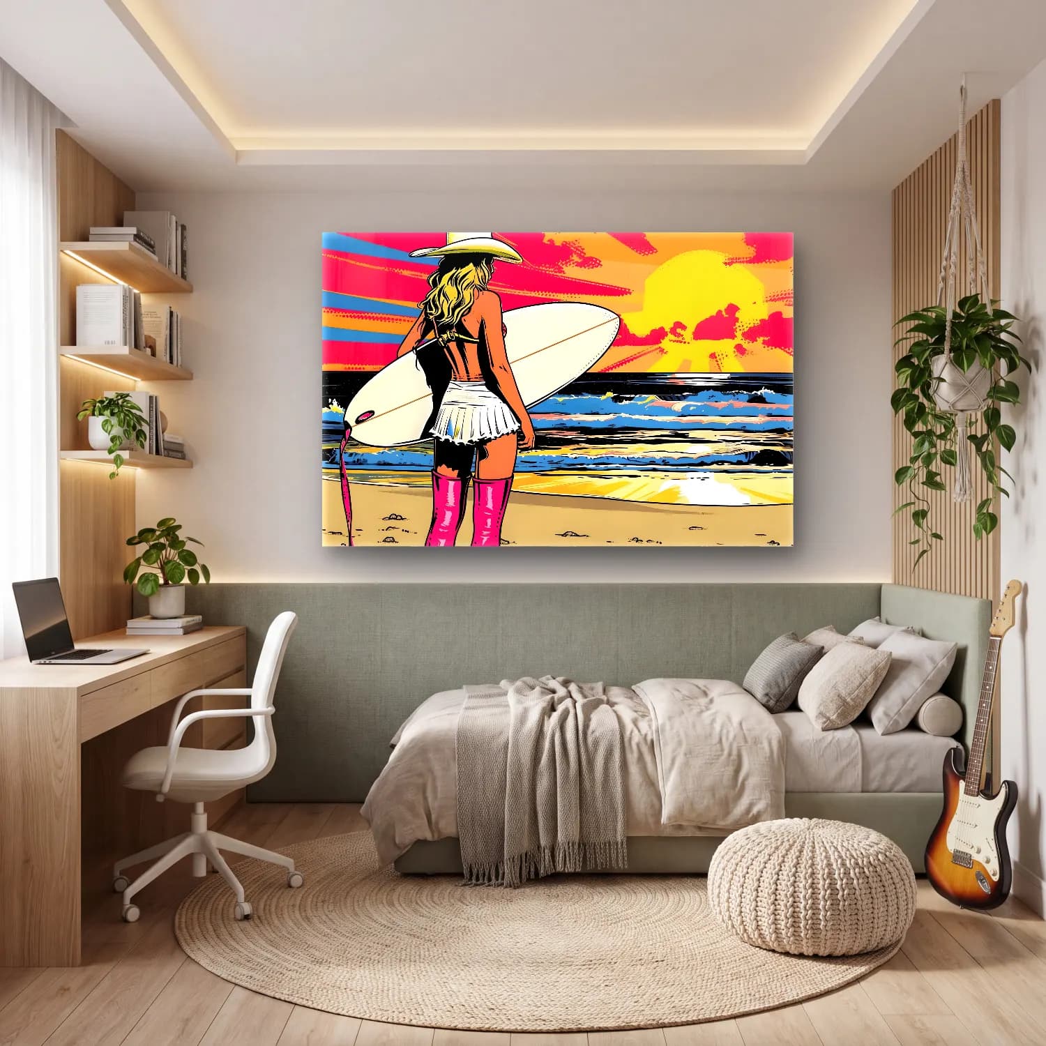 Pop Art Sörf – Pembe Tonlar cam tablo — genç odasında