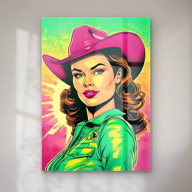 Pop Art Şapkalı Kadın No. 3 cam tablo — Pop Art Şapkalı Kadın No. 3 — pop art şapkalı kadın