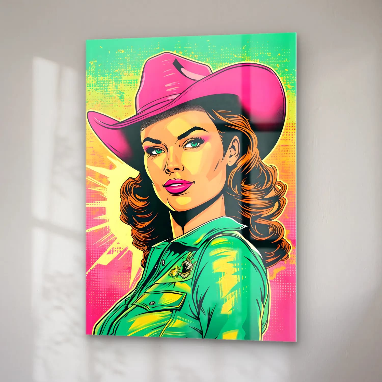 Pop Art Şapkalı Kadın No. 3 cam tablo — sağ açıdan görünüm