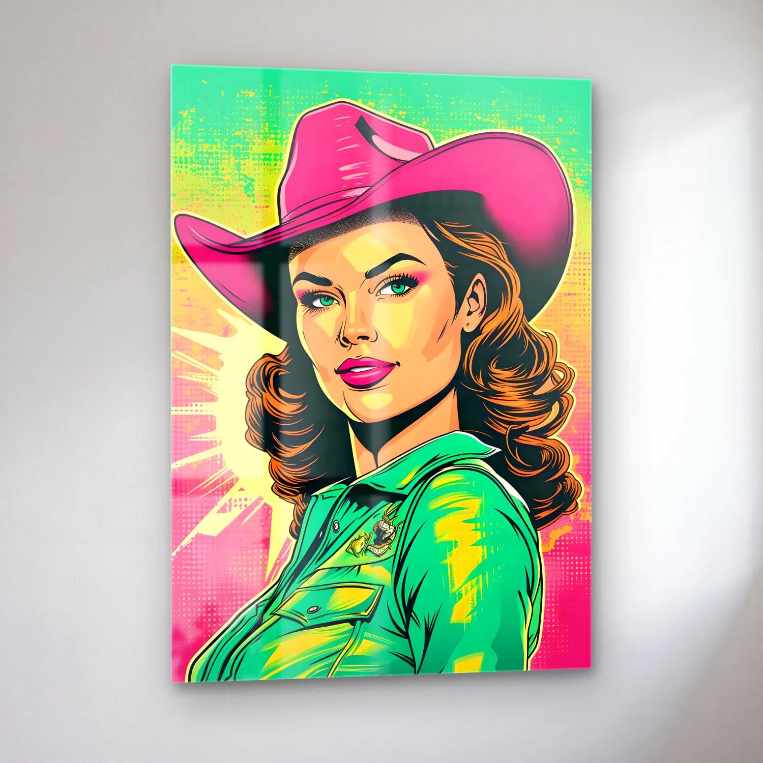 Pop Art Şapkalı Kadın No. 3 cam tablo — sol açıdan görünüm