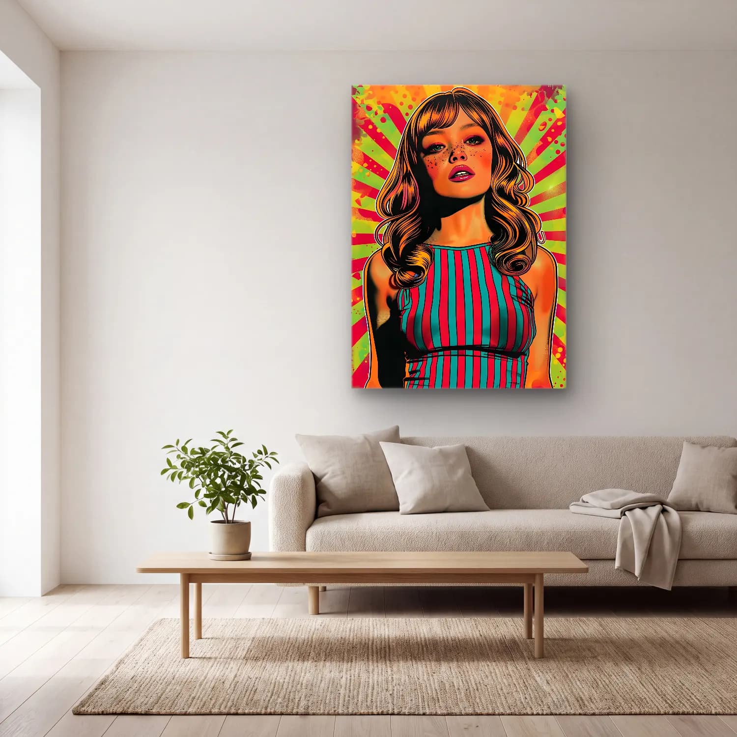 Pop Art Moda İllüstrasyonu No. 17 cam tablo — açık renk salonda