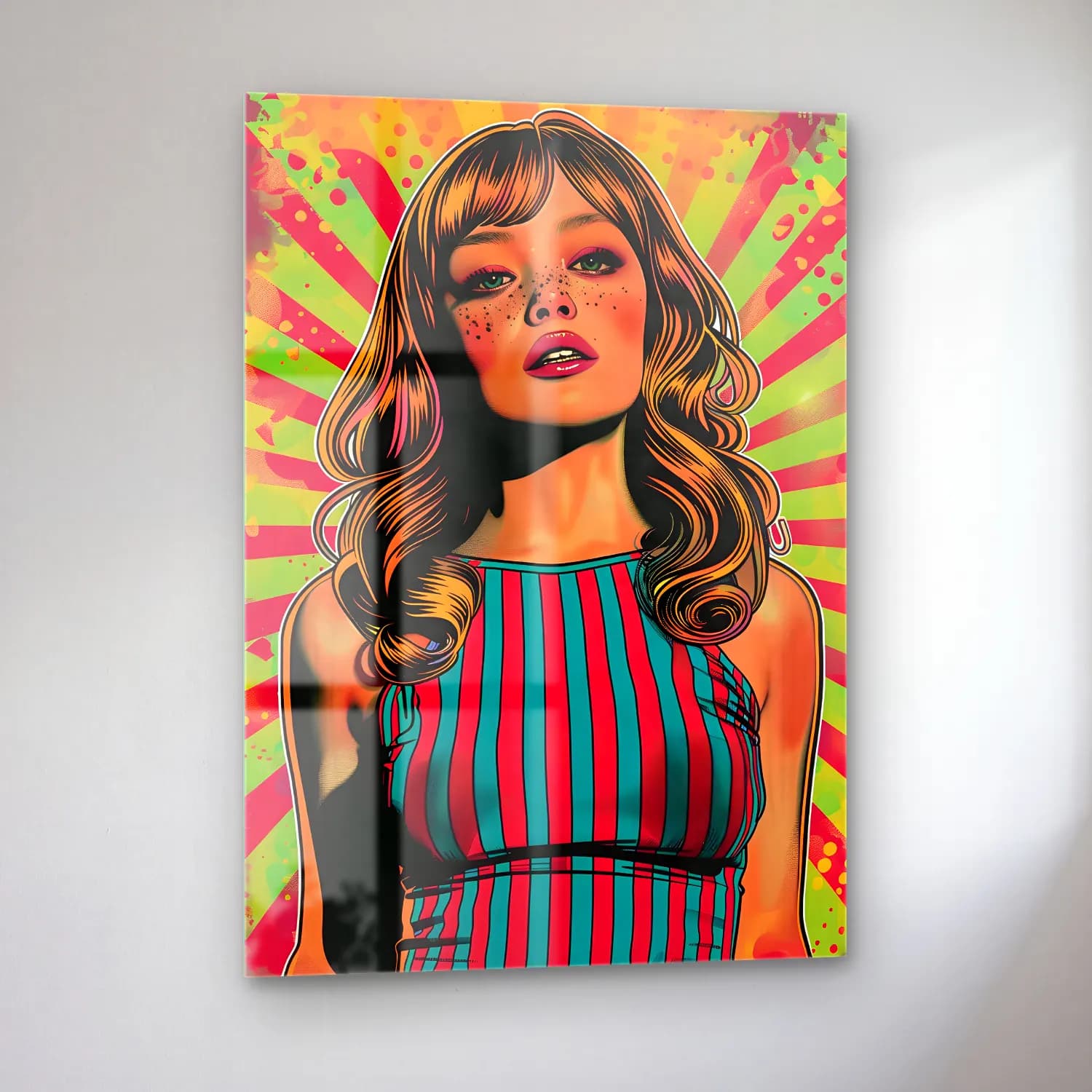 Pop Art Moda İllüstrasyonu No. 17 cam tablo — sol açıdan görünüm
