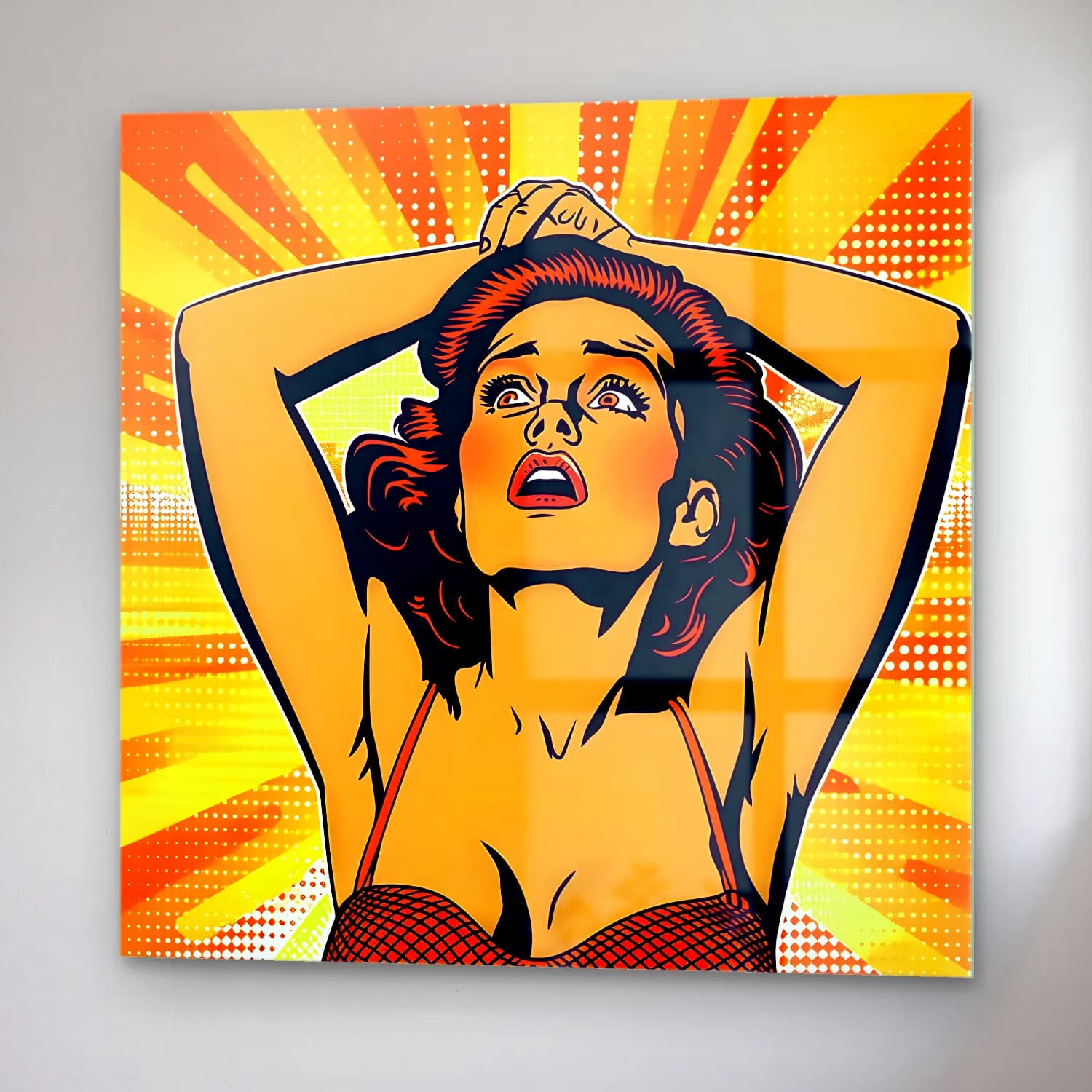 Pop Art Kadın Portresi No. 30 cam tablo — sağ açıdan görünüm