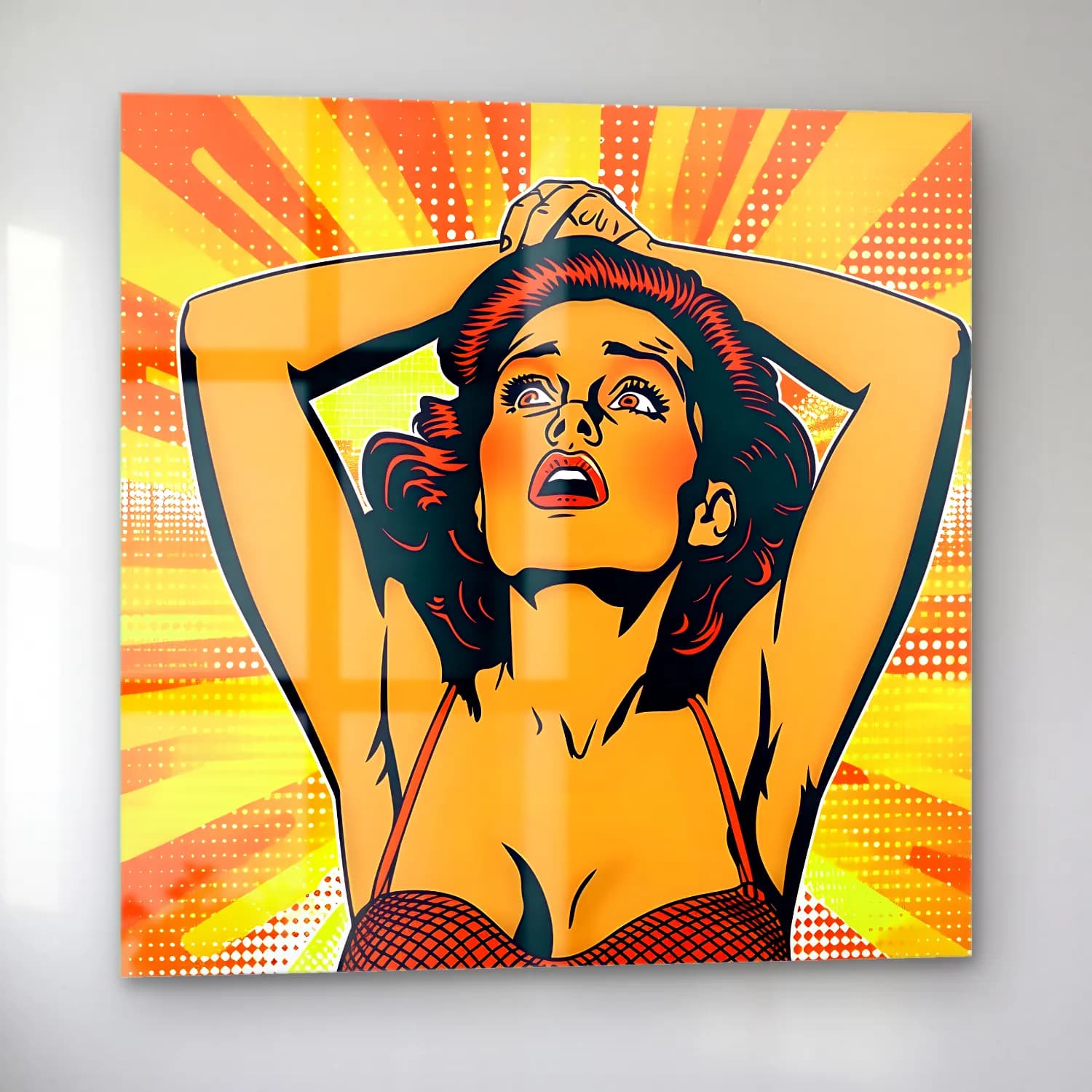 Pop Art Kadın Portresi No. 30 cam tablo — sol açıdan görünüm