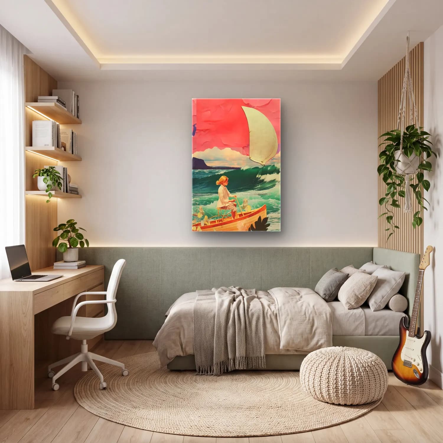Pastel Yelken Yarışı No. 5 cam tablo — genç odasında
