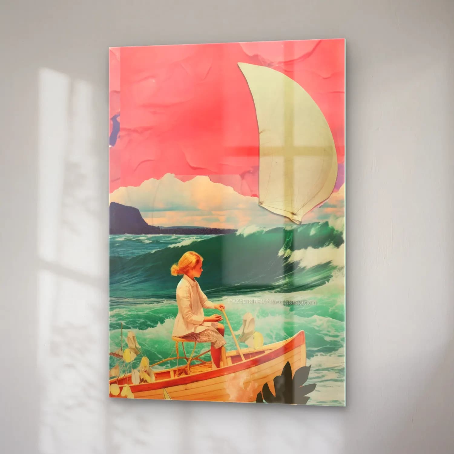 Pastel Yelken Yarışı No. 5 cam tablo — sağ açıdan görünüm