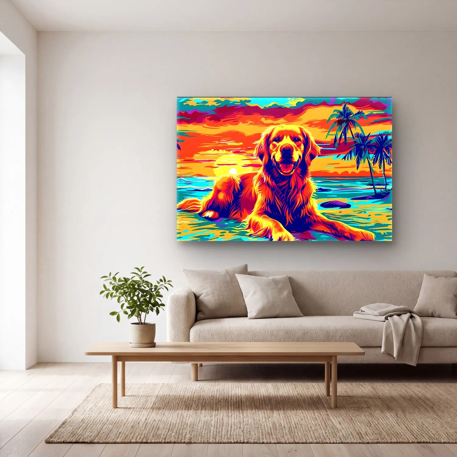 Empresyonist Köpek – Turkuaz Tonlar cam tablo — açık renk salonda