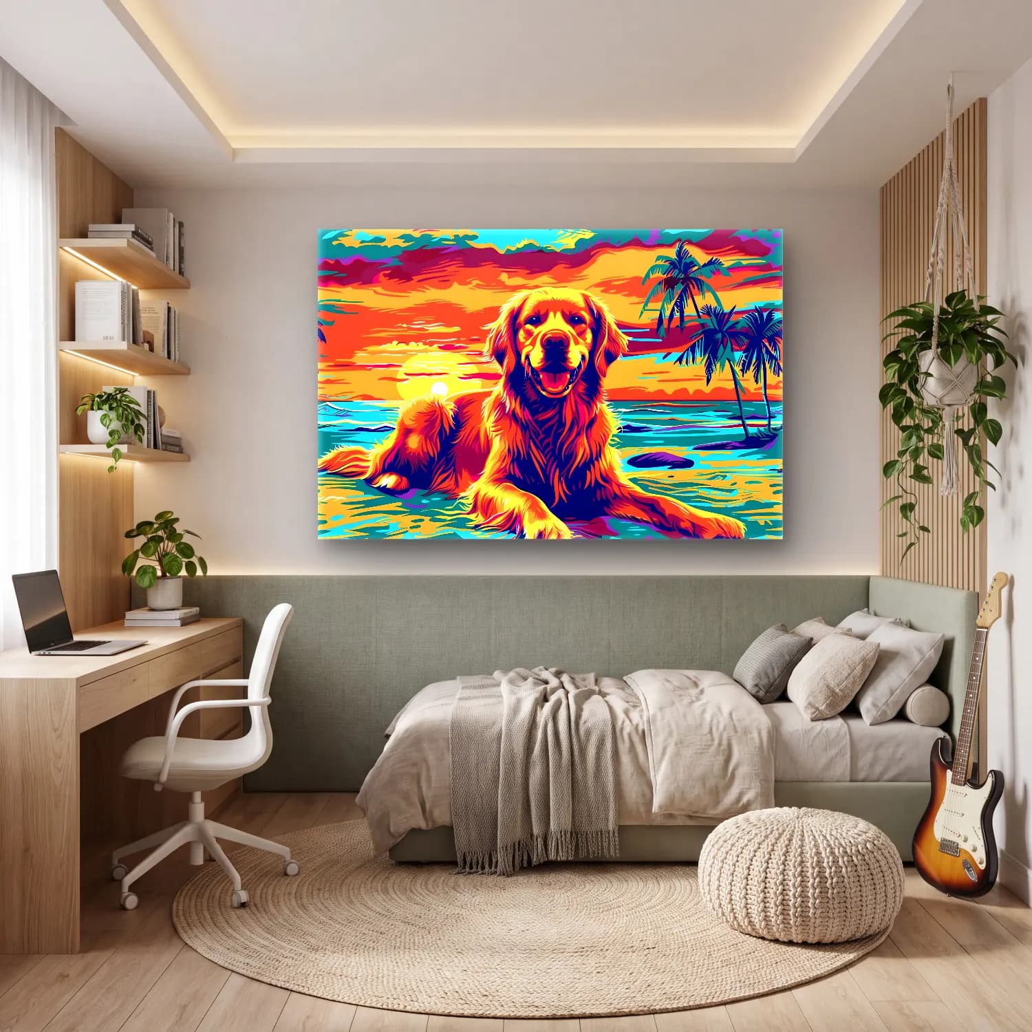Empresyonist Köpek – Turkuaz Tonlar cam tablo — genç odasında