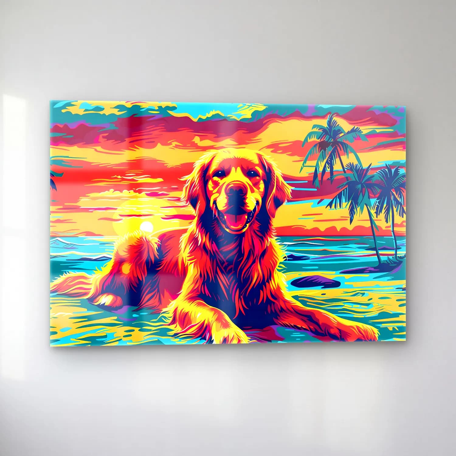 Empresyonist Köpek – Turkuaz Tonlar cam tablo — sol açıdan görünüm