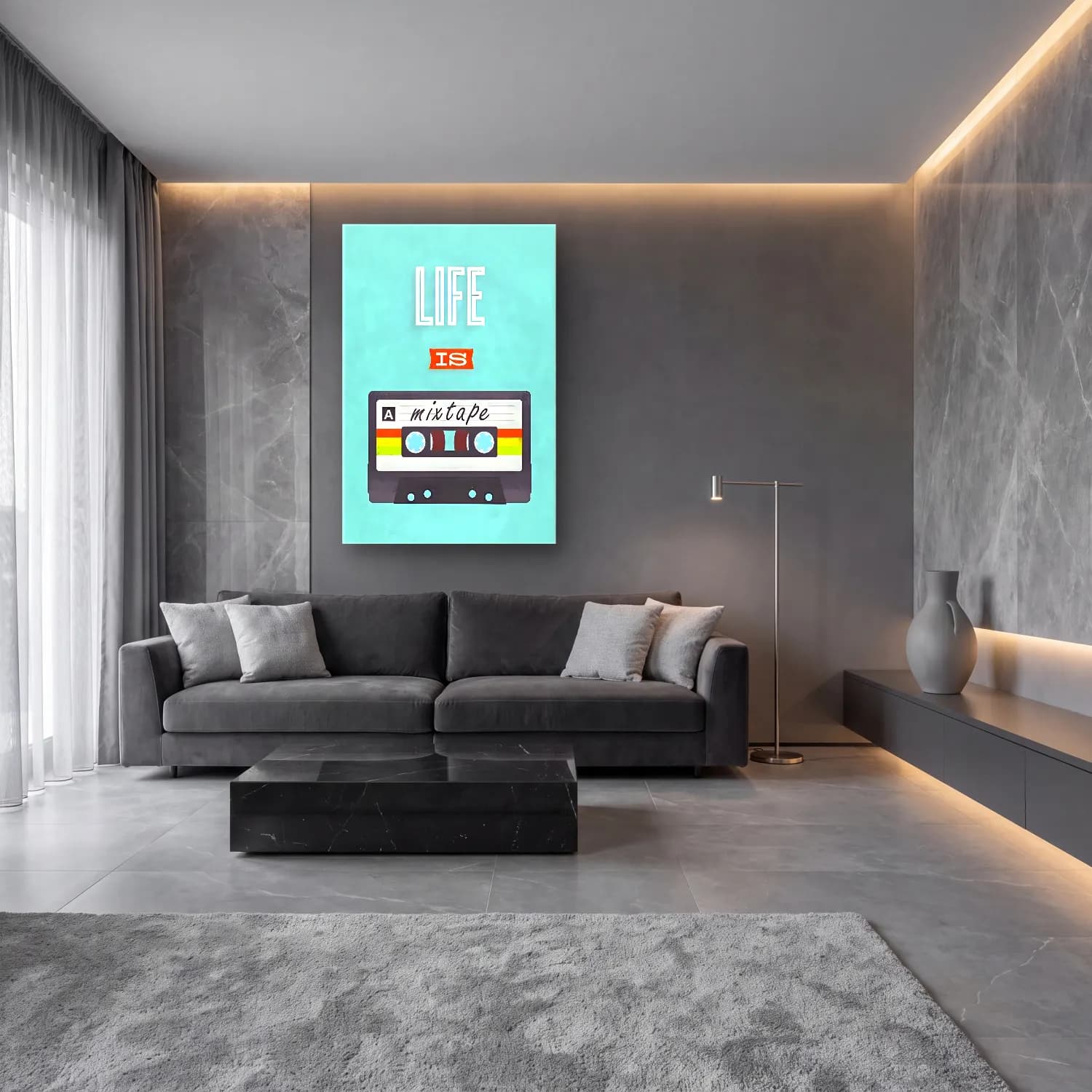 Pastel Yazılı Tasarım No. 88 cam tablo — lüks salon duvarında