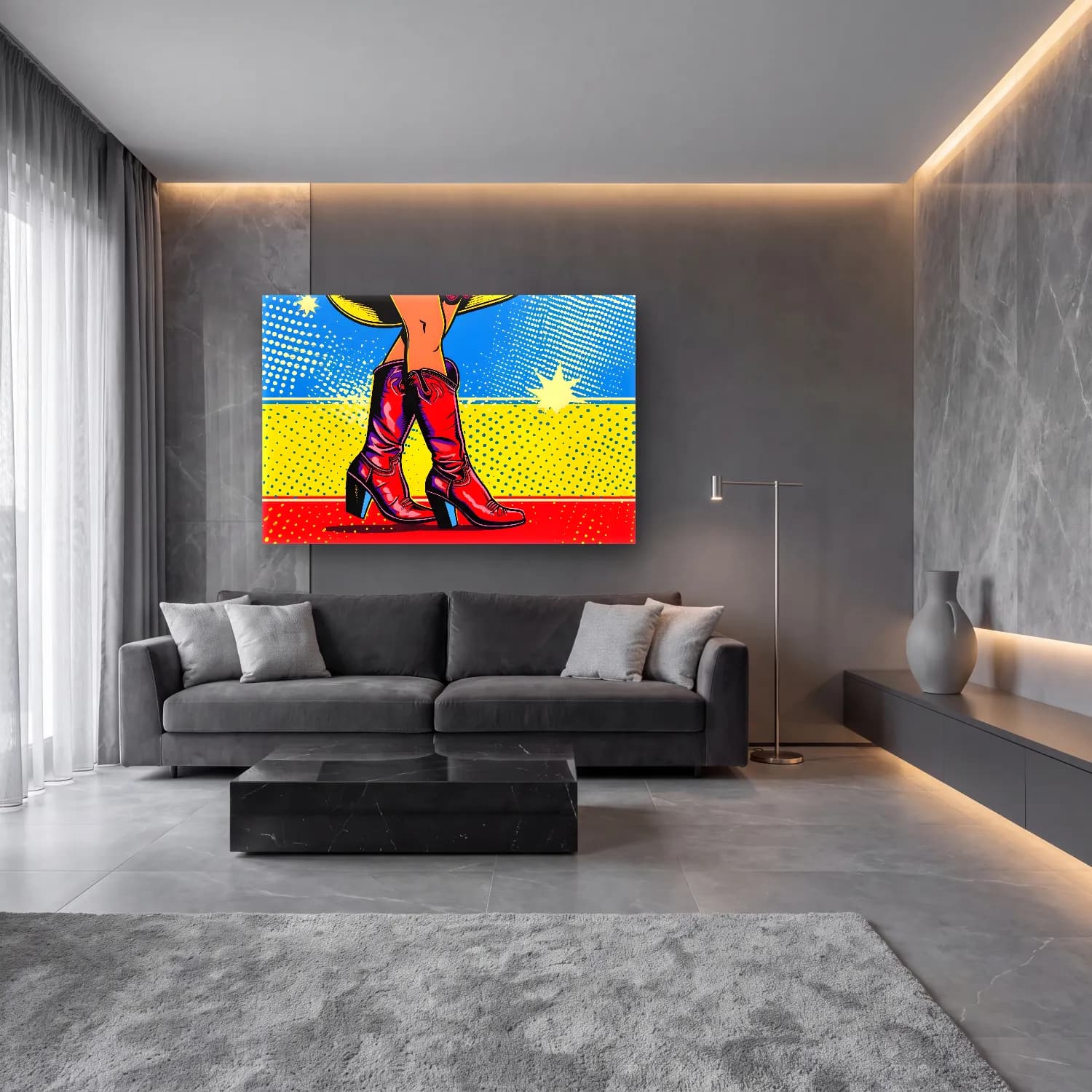 Pop Art Topuklu Ayakkabı ve Çanta cam tablo — lüks salon duvarında