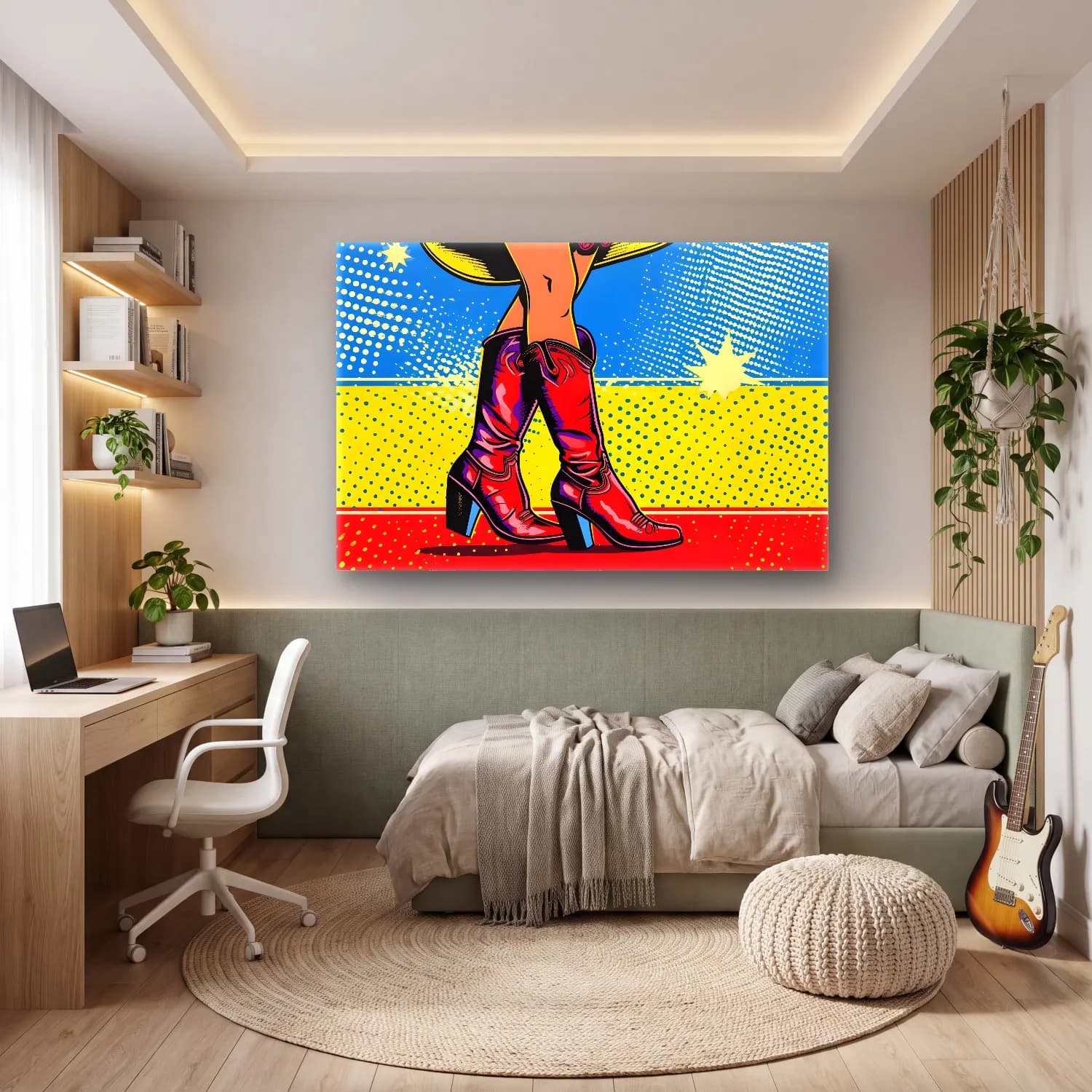 Pop Art Topuklu Ayakkabı ve Çanta cam tablo — genç odasında