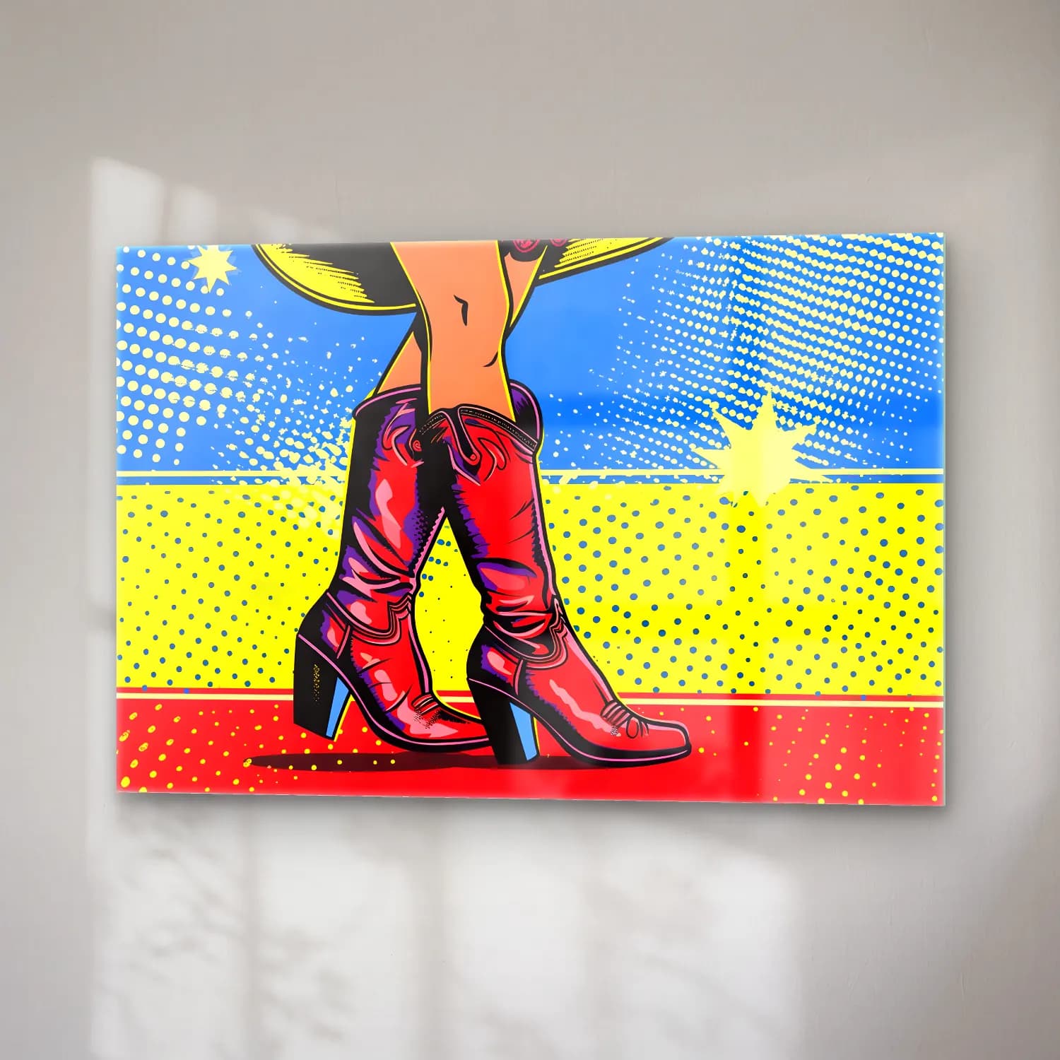 Pop Art Topuklu Ayakkabı ve Çanta cam tablo — sağ açıdan görünüm